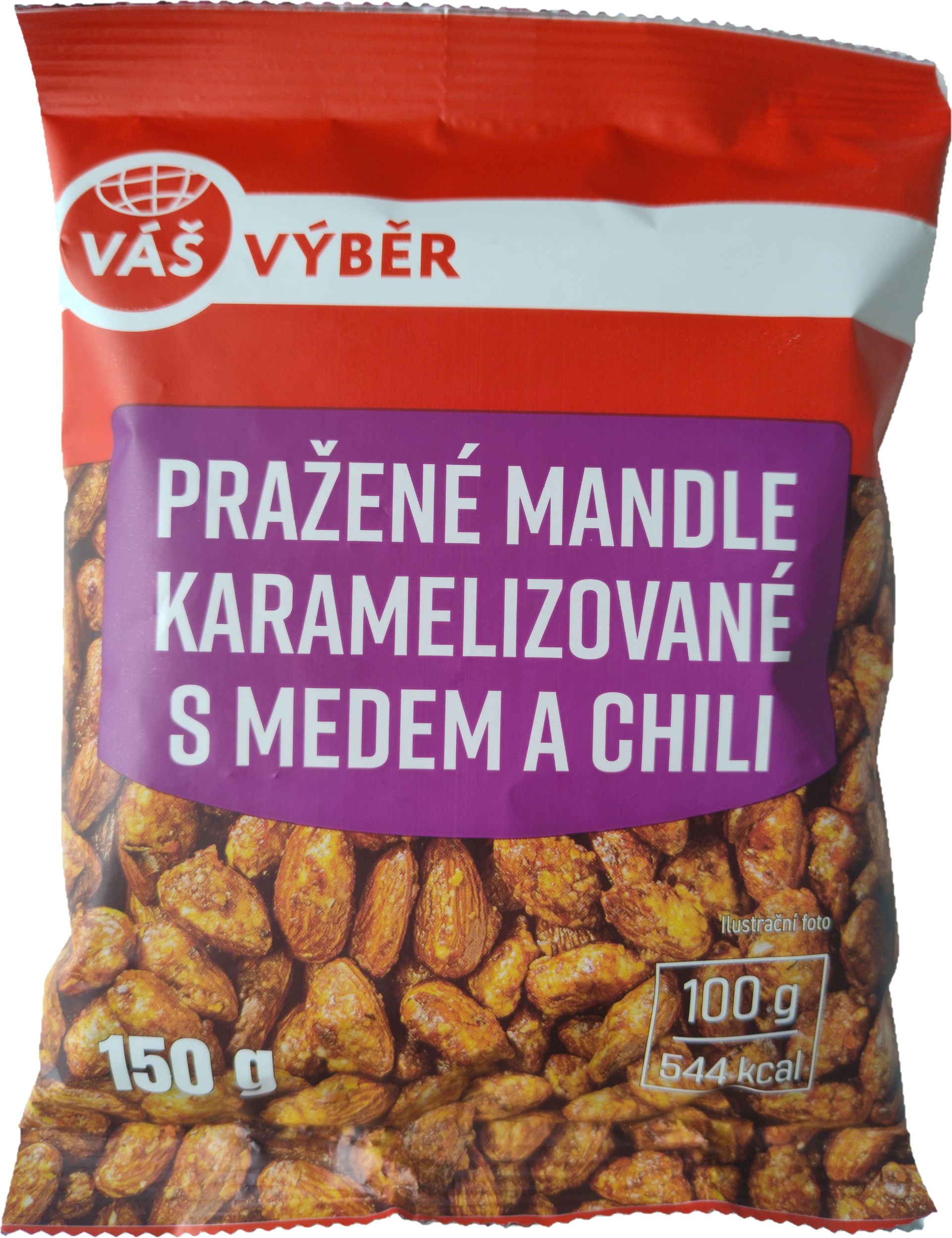 Trvanlivé potraviny - Váš Výběr Pražené mandle karamelizované  s medem a chili 150g
