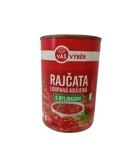 Trvanlivé potraviny - Váš Výběr Rajčata loupaná krájená s bylinkami 400g