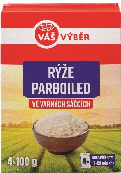 Trvanlivé potraviny - Váš Výběr Rýže dlouhozrnná parboiled varné sáčky 4x100g