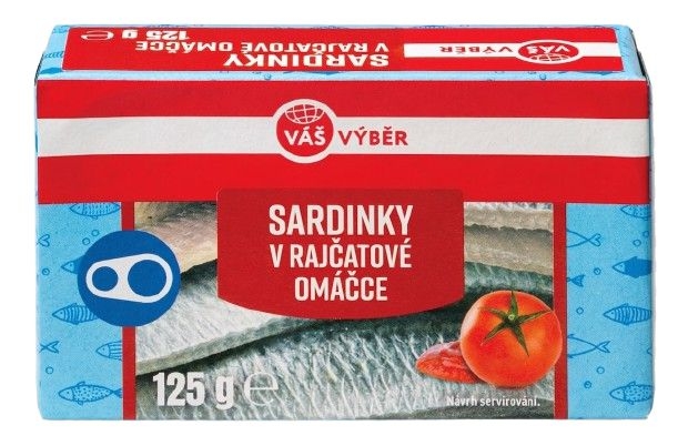 Trvanlivé potraviny - Váš Výběr Sardinky v rajčatové omáčce 125g