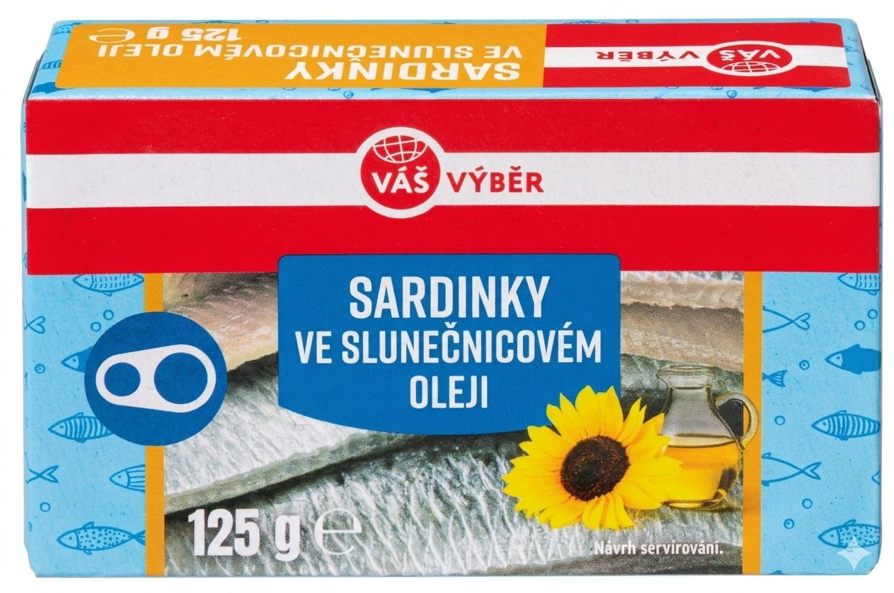 Trvanlivé potraviny - Váš Výběr Sardinky ve slunečnicovém oleji 125g
