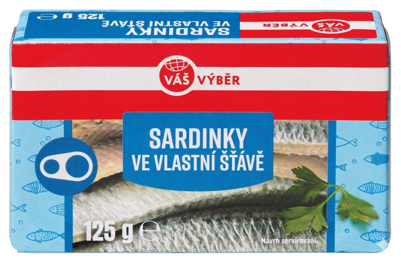 Trvanlivé potraviny - Váš Výběr Sardinky ve vlastní šťávě 125g