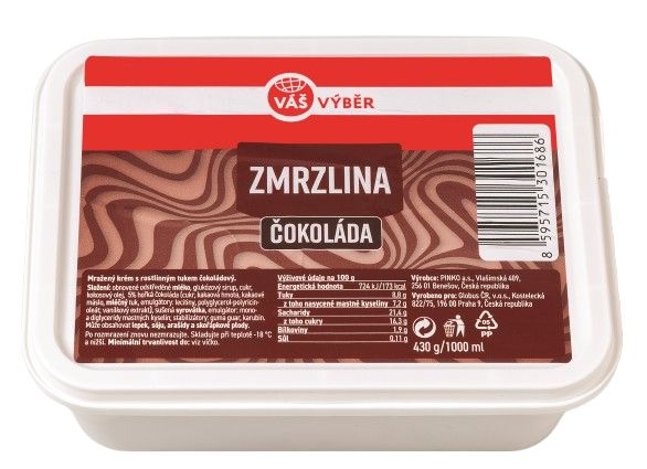 Mražené potraviny - Váš Výběr - Zmrzlina Čokoláda 1000 ml