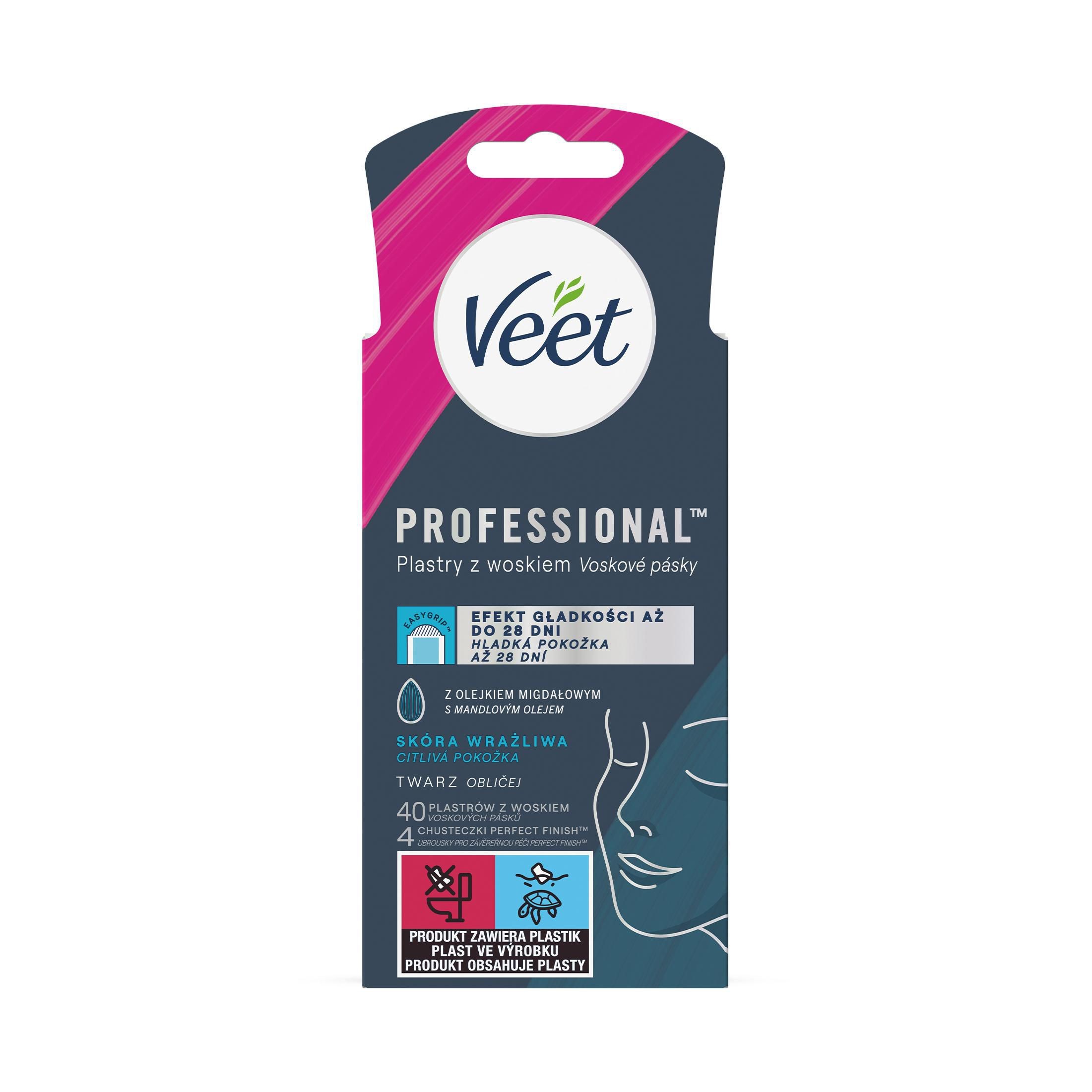 Drogerie a kosmetika - Veet Professional Studené vosk. pásky na obličej pro citlivou pokožku 40 ks