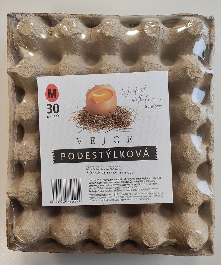 Mléčné a chlazené - Vejce M, 30 kusů, podestýlková,  vejce nosnic v halách, hmotnostní skupina M, jakostní třída A - čerstvá