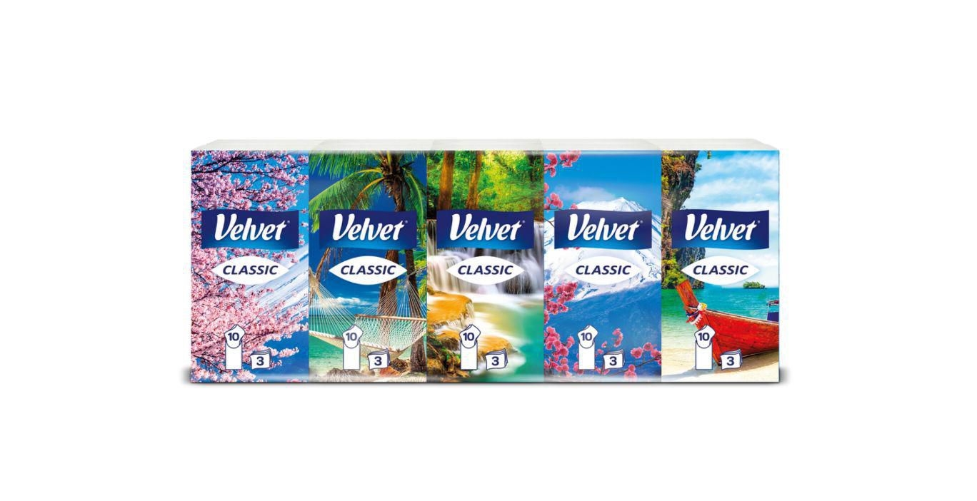 Drogerie a kosmetika - Velvet Kapesníky Classic bílé 3 vrstvé 10x10 ks
