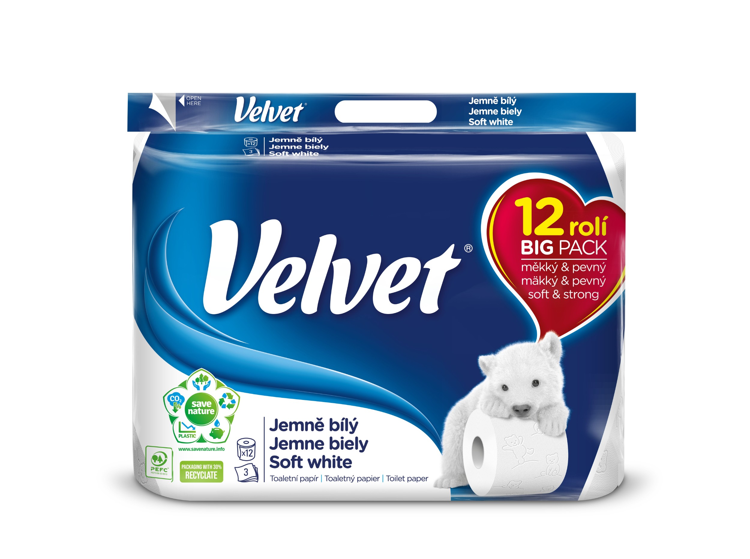 Drogerie a kosmetika - Velvet Toaletní papír bílý 12x150, 3vrstvý 12ks