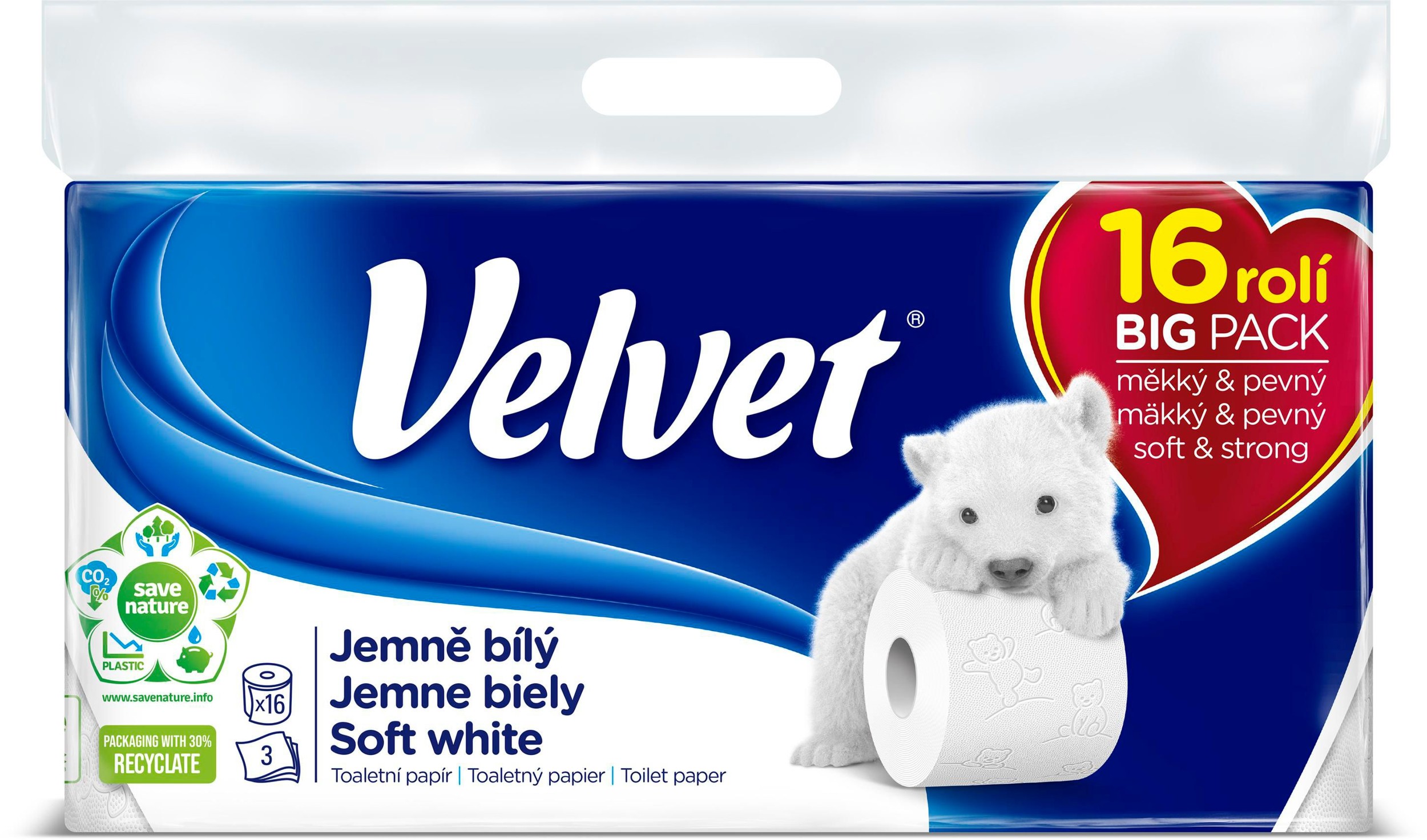 Drogerie a kosmetika - Velvet TP jemně bílý  3vrstvý 16ks