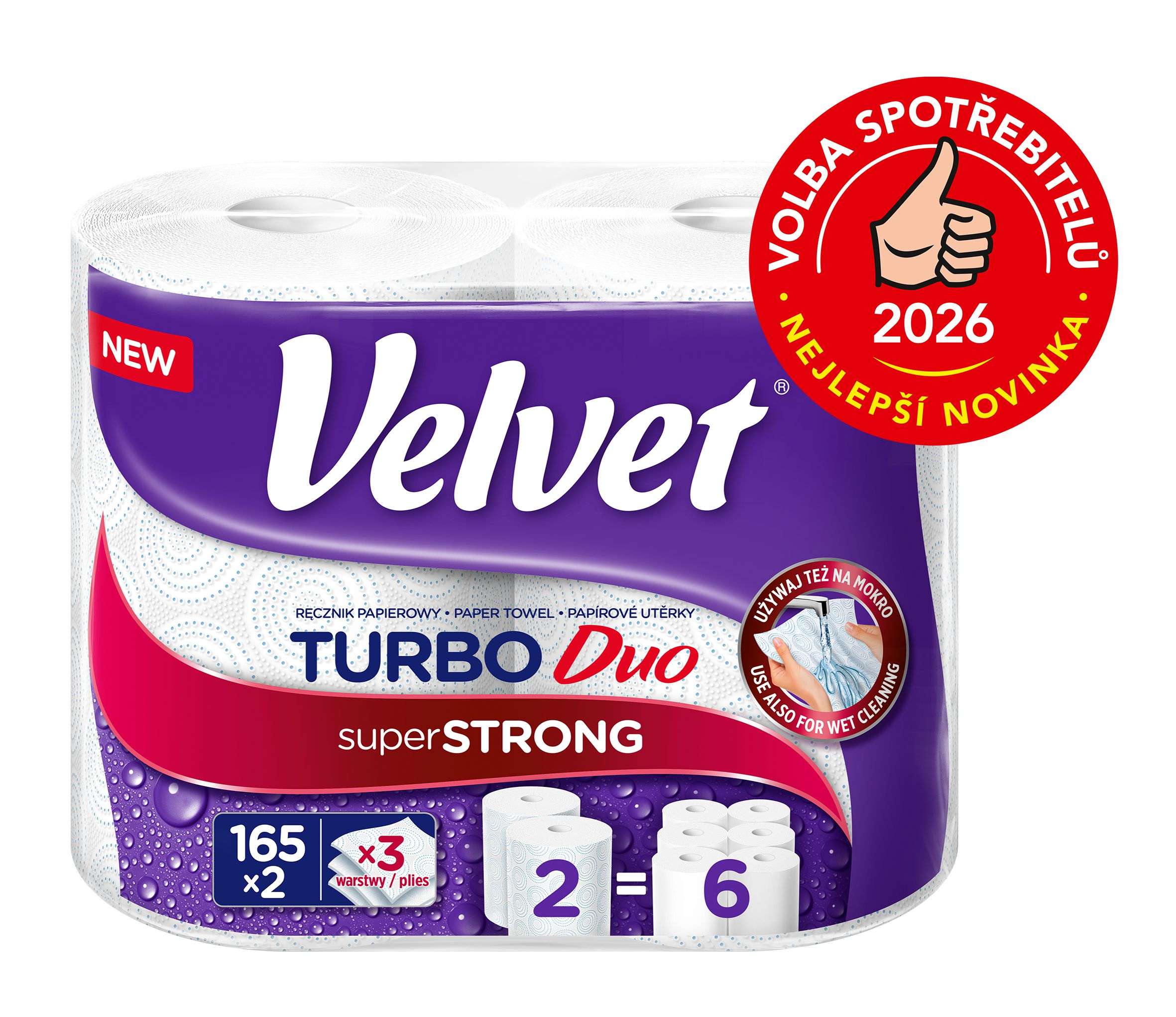 Drogerie a kosmetika - Velvet Turbo kuchyňské utěrky Duo 2x165 útržků 3vrstvé 2ks