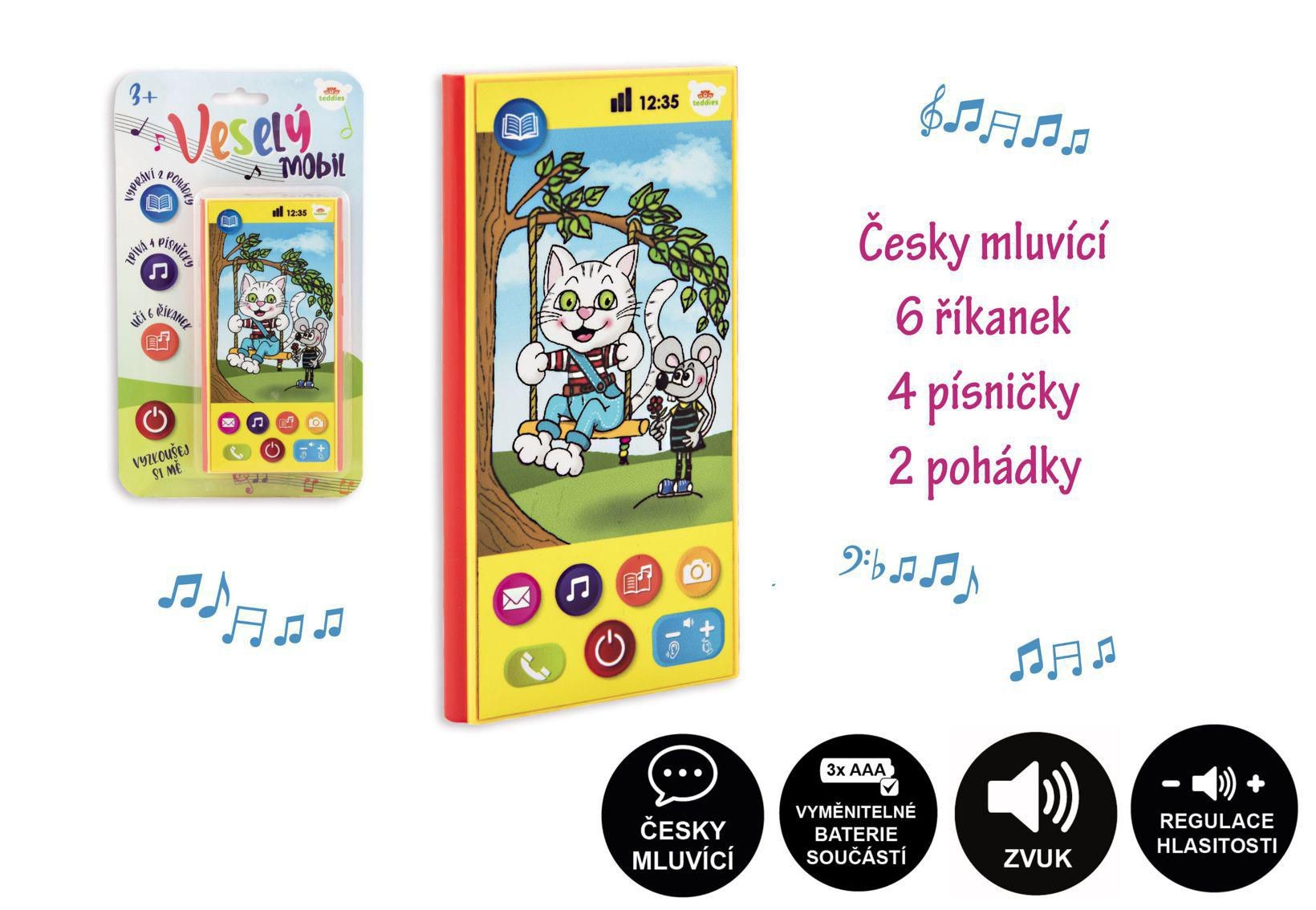 Svět dětí - Veselý Mobil Telefon plast česky mluvící 7,5x15cm na baterie se zvukem