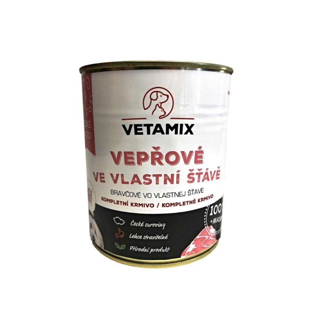 Svět zvířat - Vetamix konzerva pro psy vepřové ve vlastní šťávě 800 g
