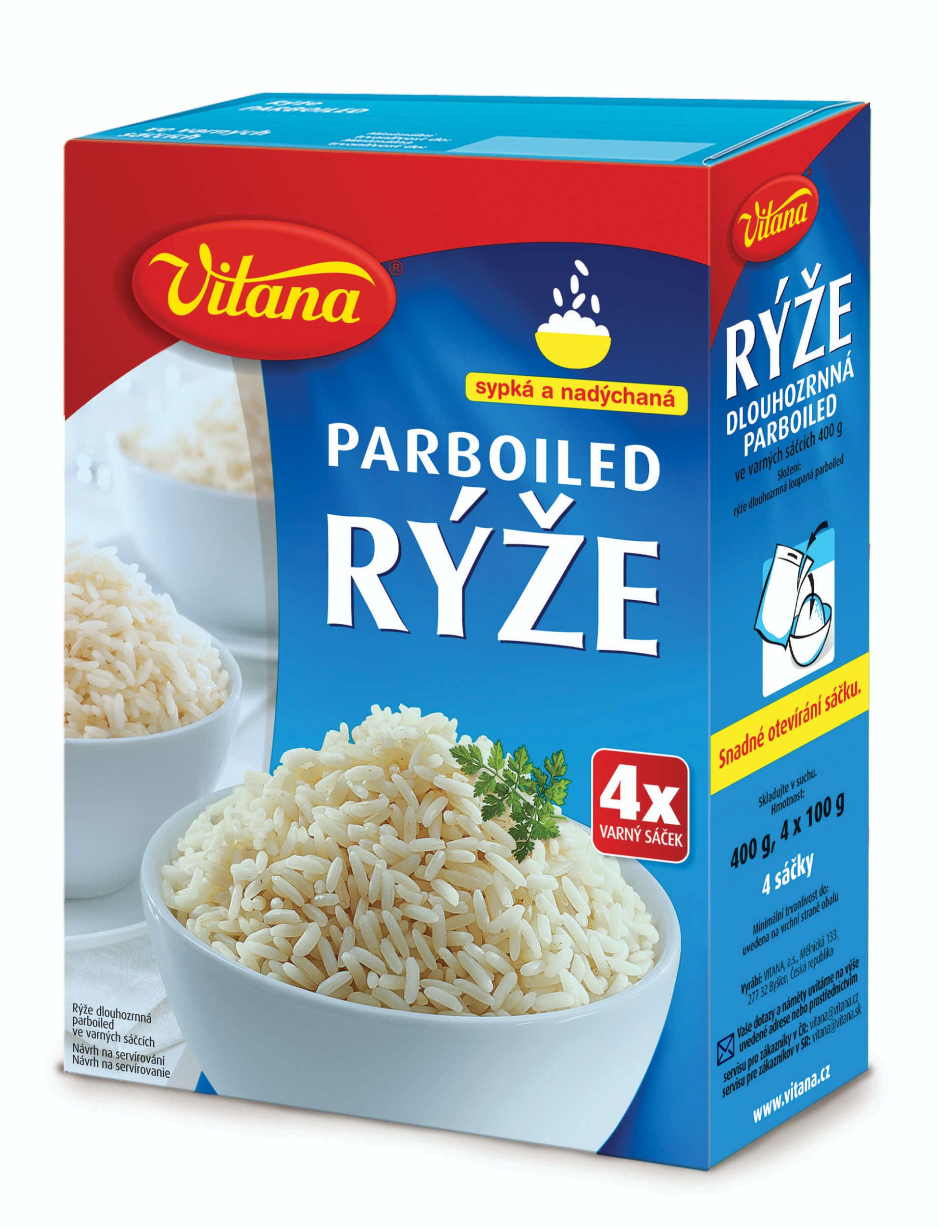 Trvanlivé potraviny - Vitana Parboiled rýže 4 x 100g
