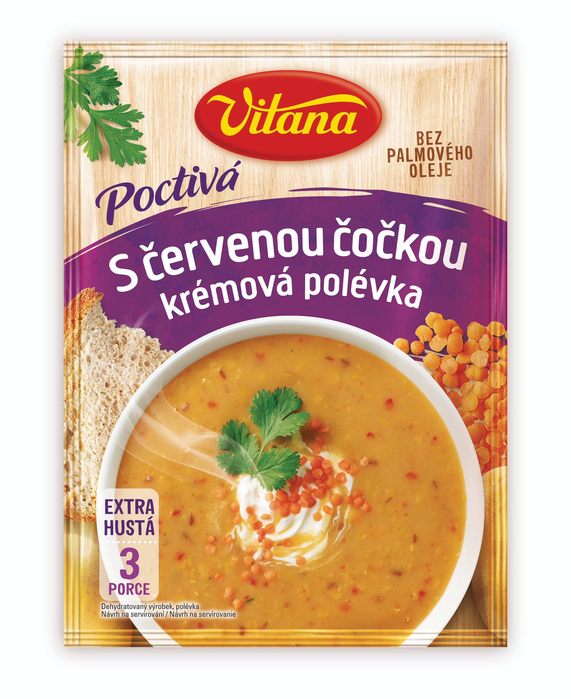 Trvanlivé potraviny - Vitana Poctivá S červenou čočkou, krémová polévka 134g