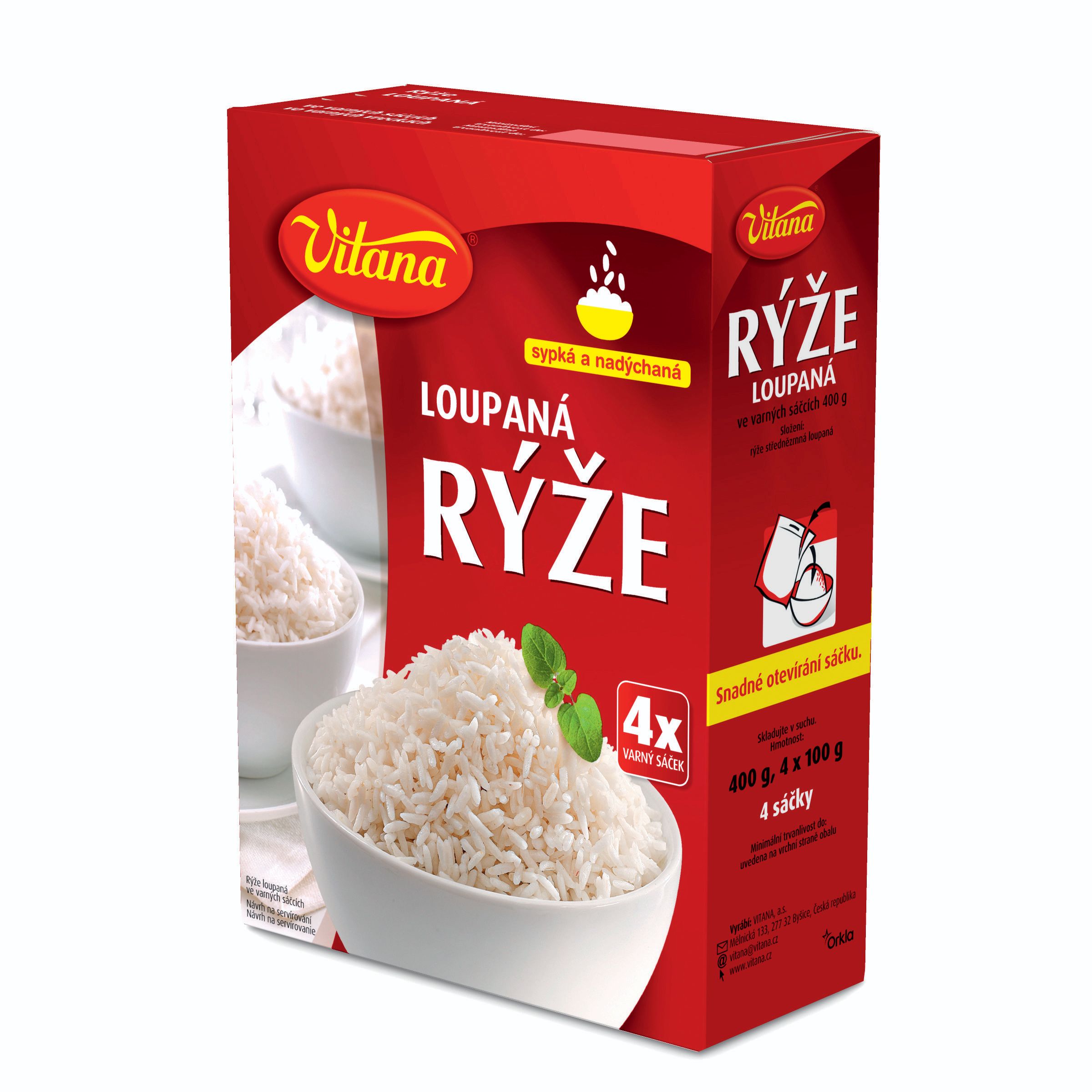 Trvanlivé potraviny - Vitana Rýže dlouhozrnná 4 x 100 g