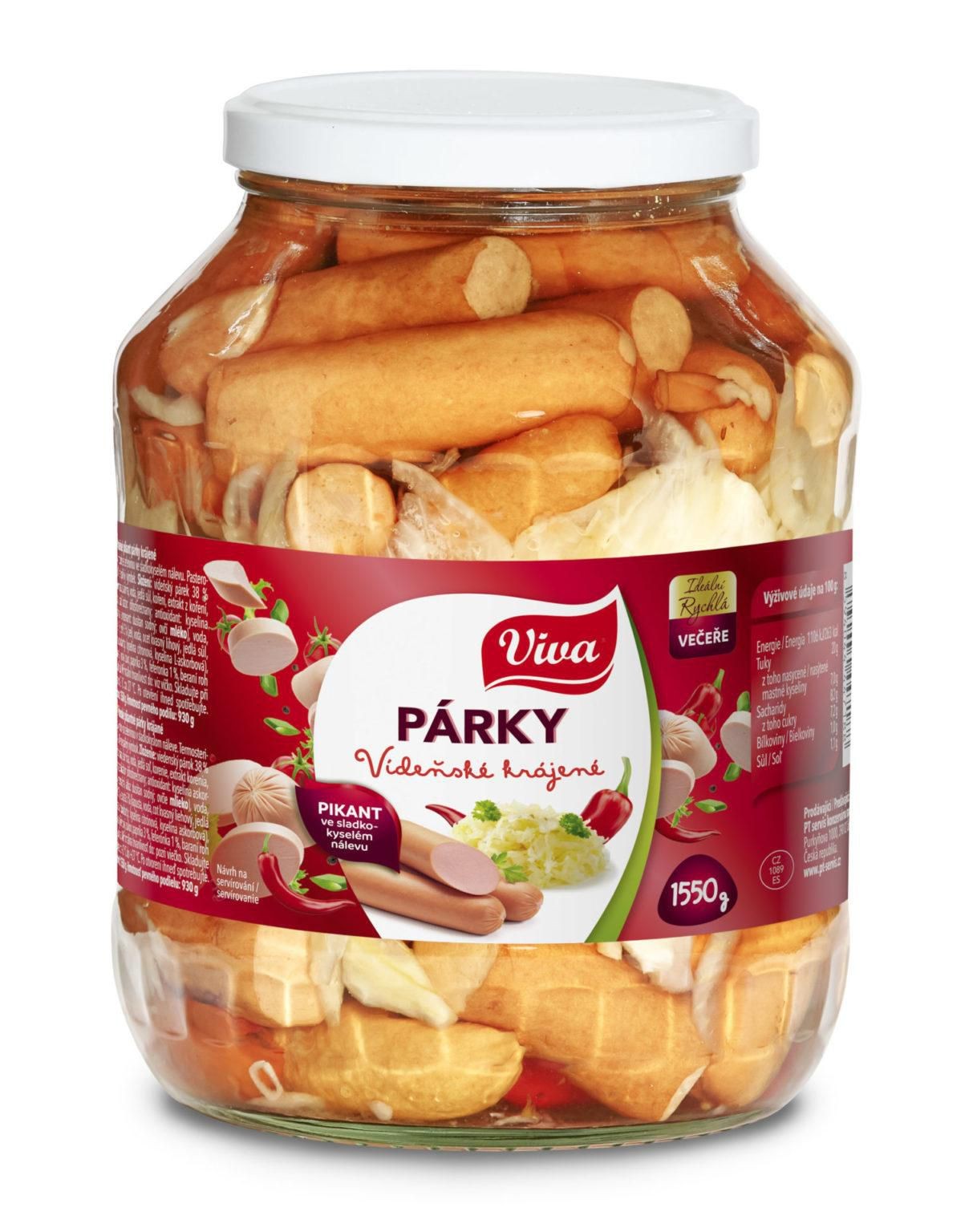 Trvanlivé potraviny - Viva Vídeňské párky pikant ve sladkokyselém nálevu 1550g