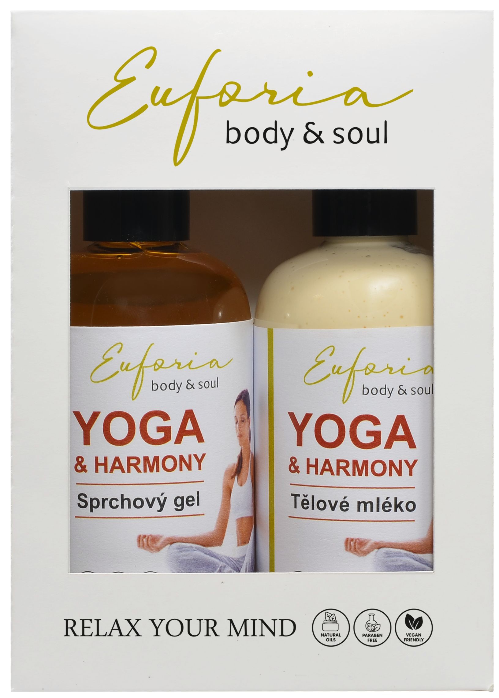 Vivaco Dárková kazeta EUFORIA YOGA, sprchový gel 250 ml + tělové mléko 250 ml