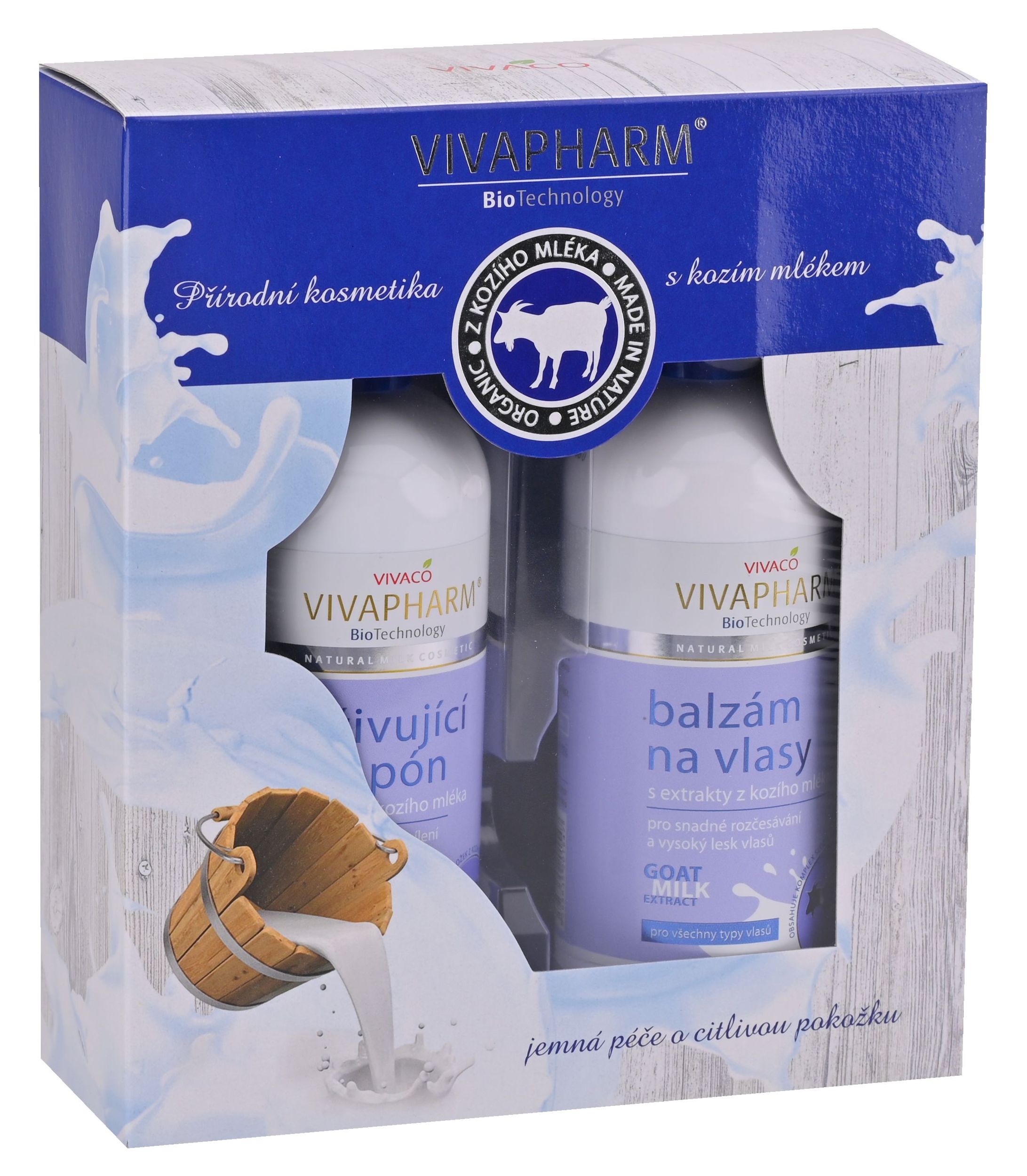 Vivaco Dárková kazeta kosmetiky s kozím mlékem - sprchový gel krémový 400 ml + tělové mléko 400 ml-0
