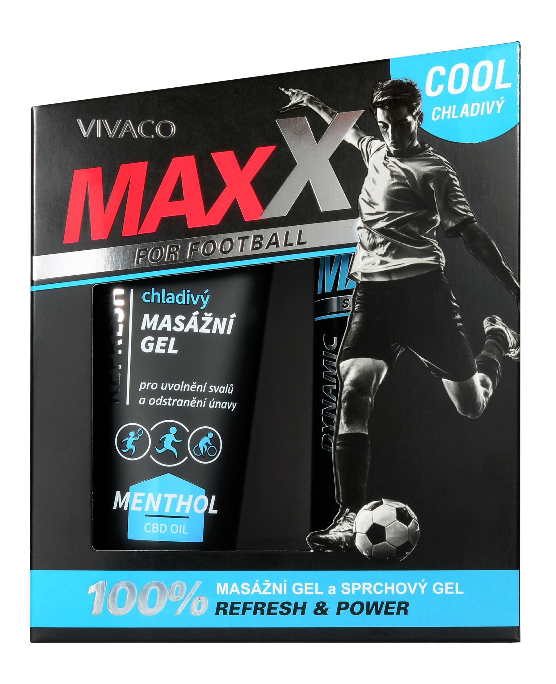 Vivaco Dárková kazeta péče pro muže Maxx Sportiva, sprchový gel 250 ml + masážní gel 200 ml