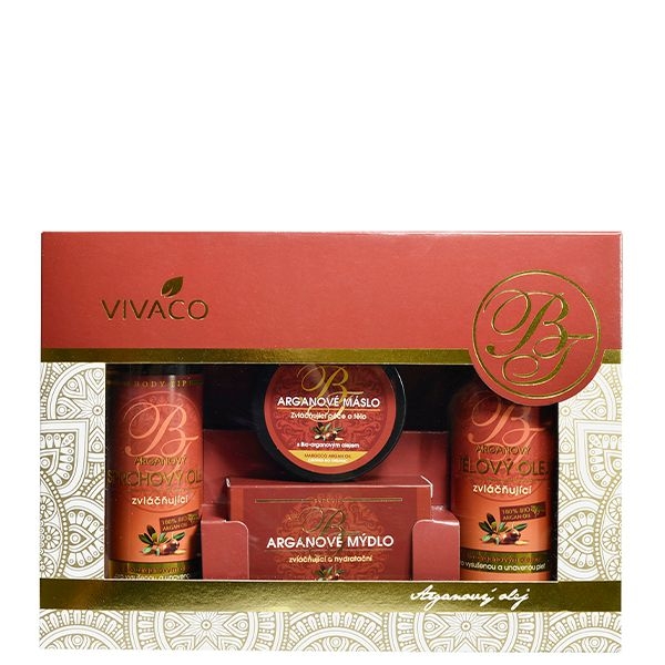 Vivaco Dárková kazeta s arganovým olejem, sprchový olej 200 ml + tělový olej 200 ml + tuhé mýdlo 100 g + tělové máslo 100 ml