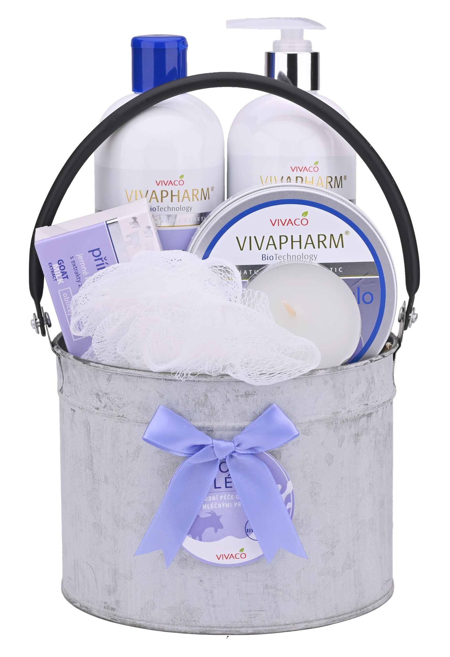 Vivaco Dárková kazeta s kozím mlékem, sprchový gel krémový 400 ml + tělové mléko 400 ml + tělové máslo 200 ml + tuhé mýdlo 100 g + 2x dárek