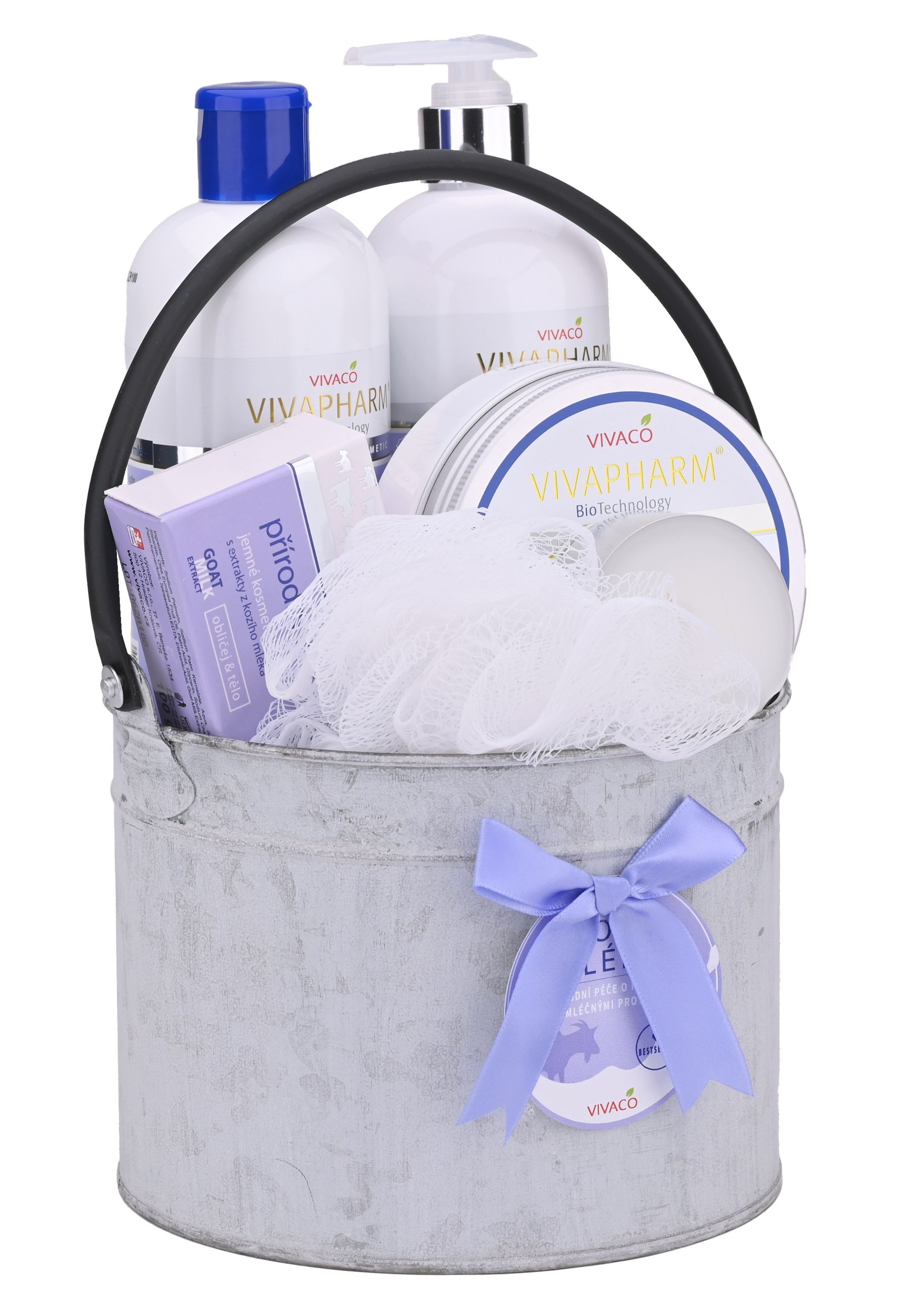 Vivaco Dárková kazeta s kozím mlékem, sprchový gel krémový 400 ml + tělové mléko 400 ml + tělové máslo 200 ml + tuhé mýdlo 100 g + 2x dárek-1