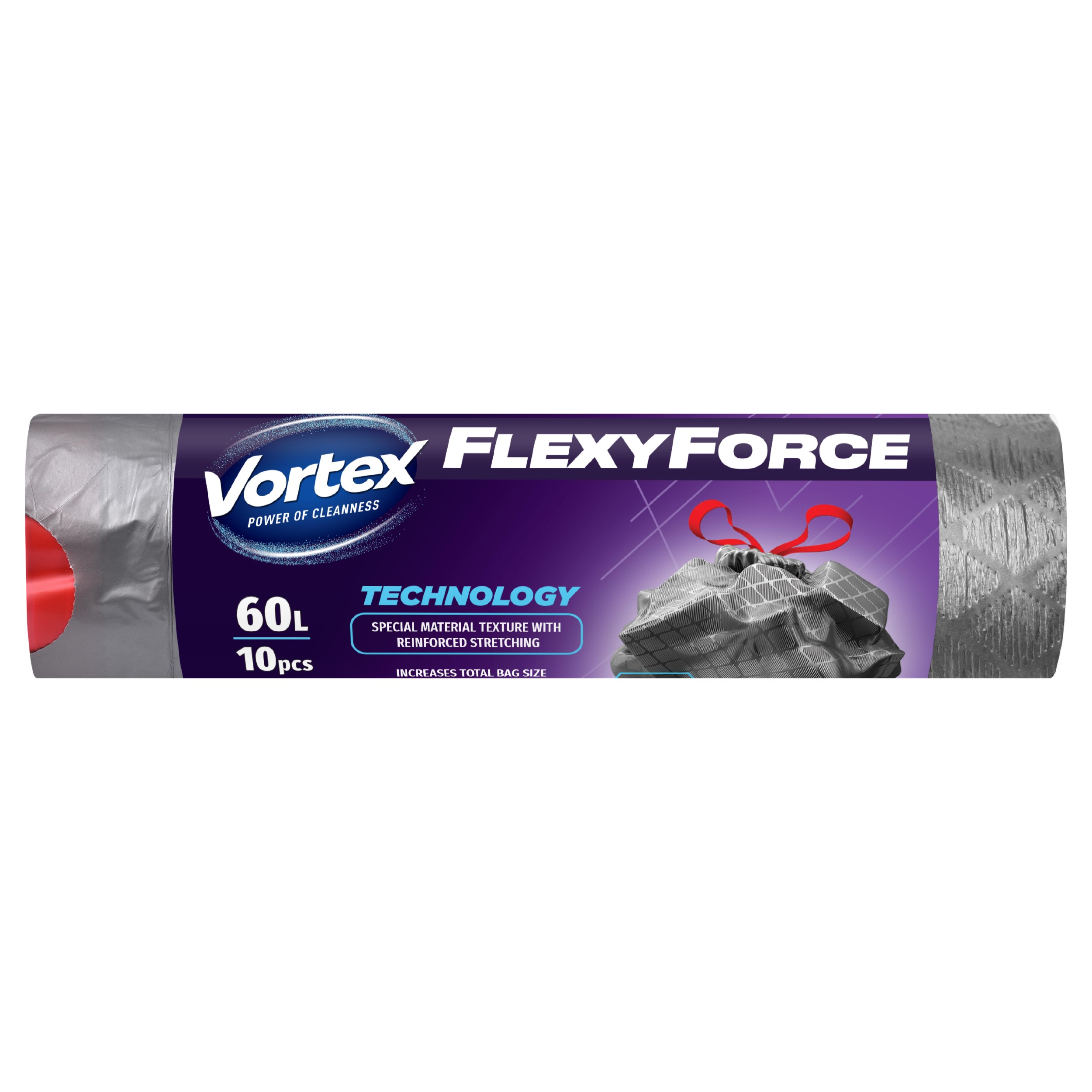 Domácnost a Zahrada - Vortex Pytle na odpadky zatahovací 60 l, 13 ks, 64 x 69 cm, 2-vrstvá LDPE stříbrnočerná, odnese až 27 kg odpadu, elastické, obsahují min. 80% recyklovaného plastu