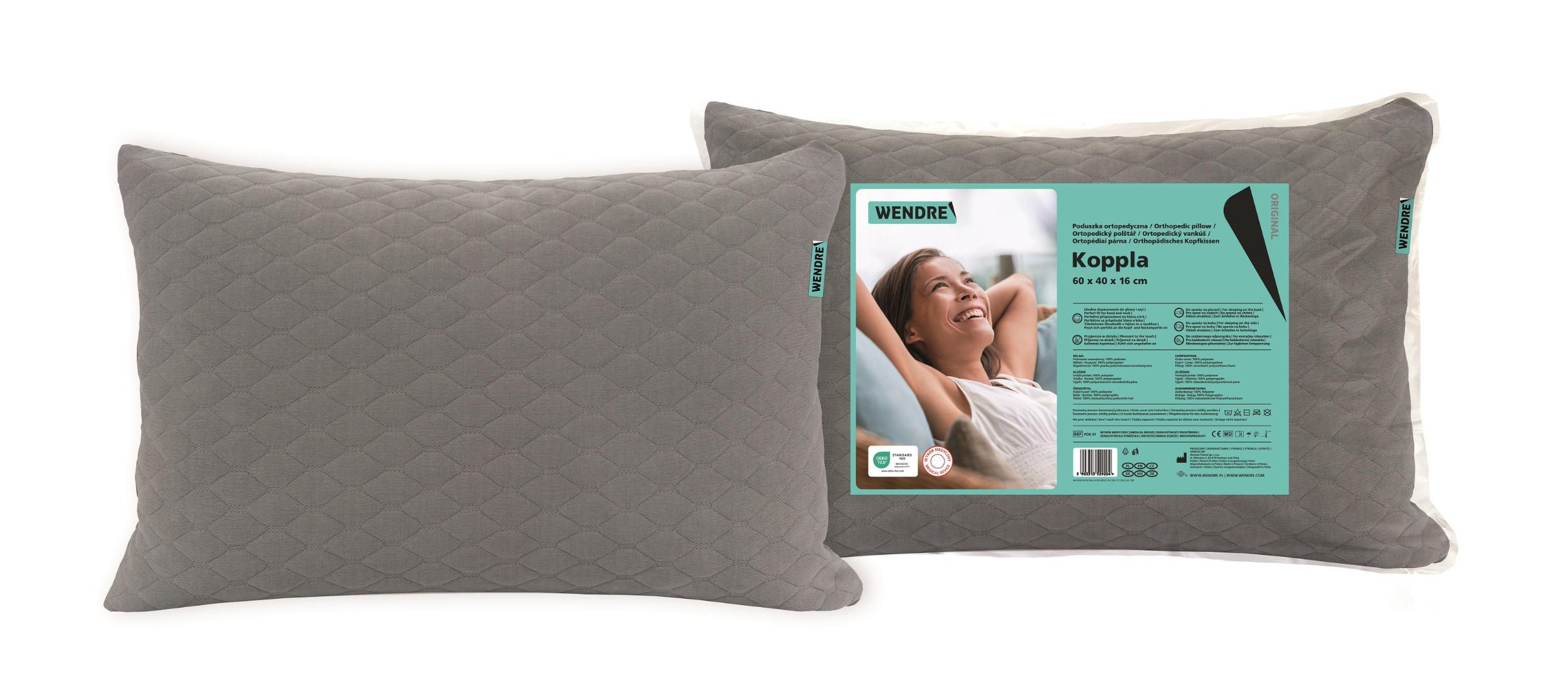 Domácnost a Zahrada - Wendre ortopedický polštář Koppla šedý 1 ks
