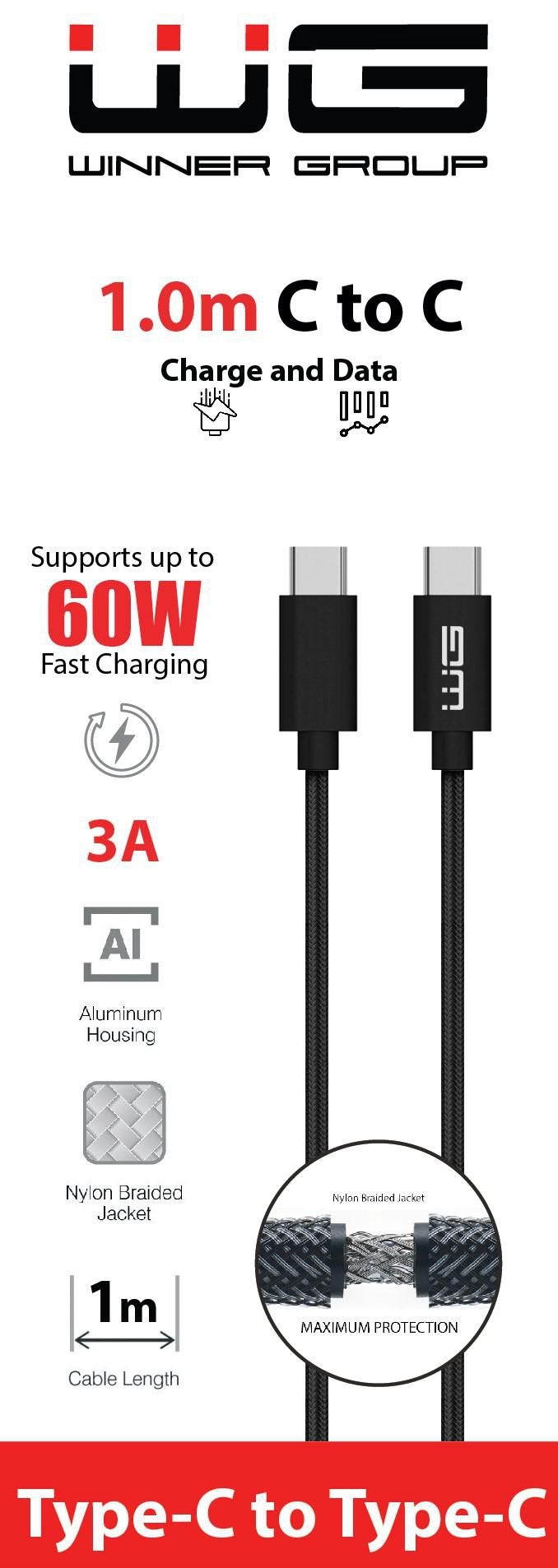 Auto-moto - WG Datový kabel type-C_type-C 3 A černý 100 cm