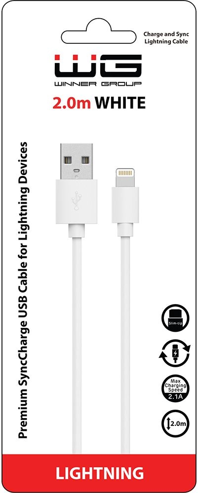 Auto-moto - WG Datový kabel USB-A_Lightning, 2,4 A, bílý, 2 m