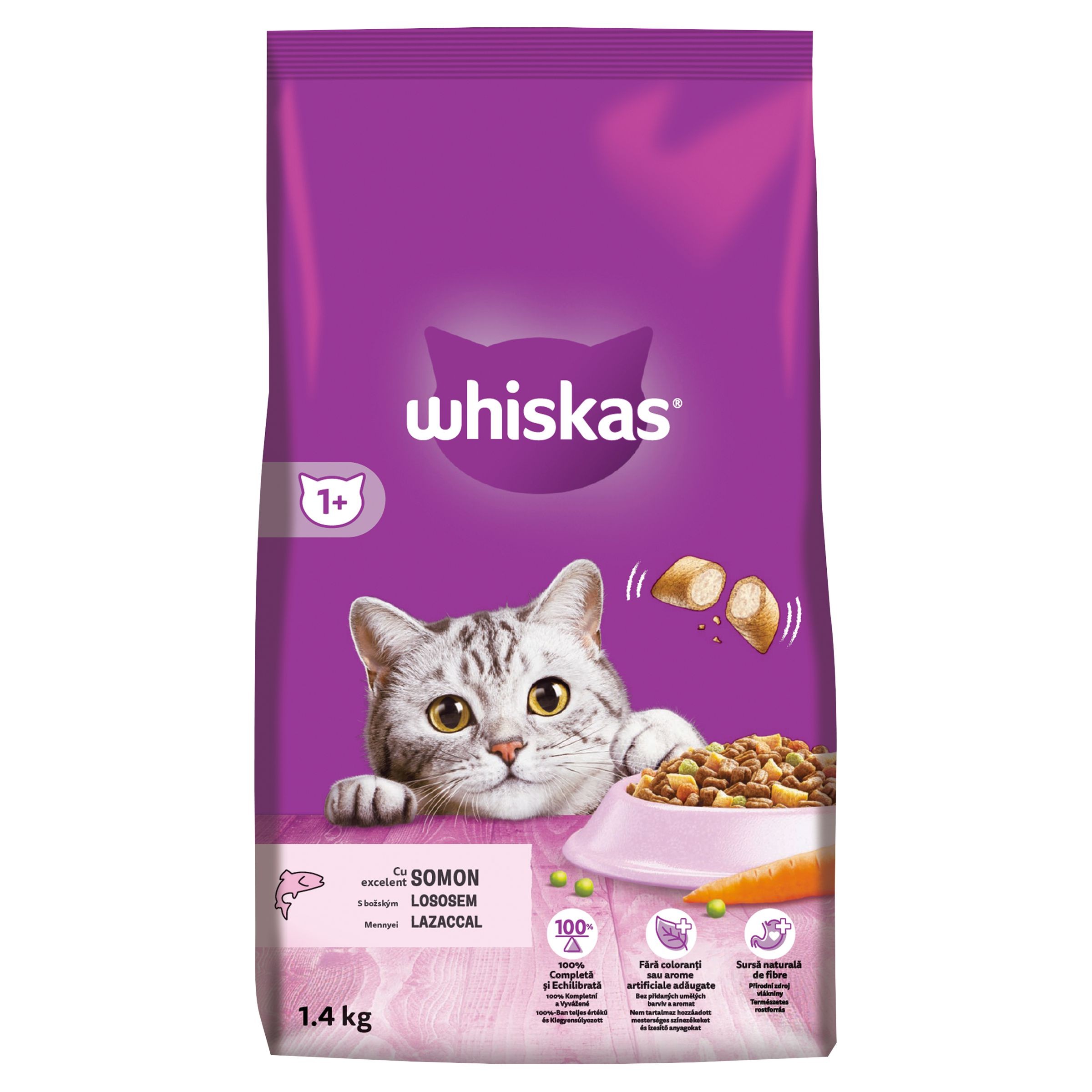 Svět zvířat - Whiskas granule s lososem pro dospělé kočky 1,4kg