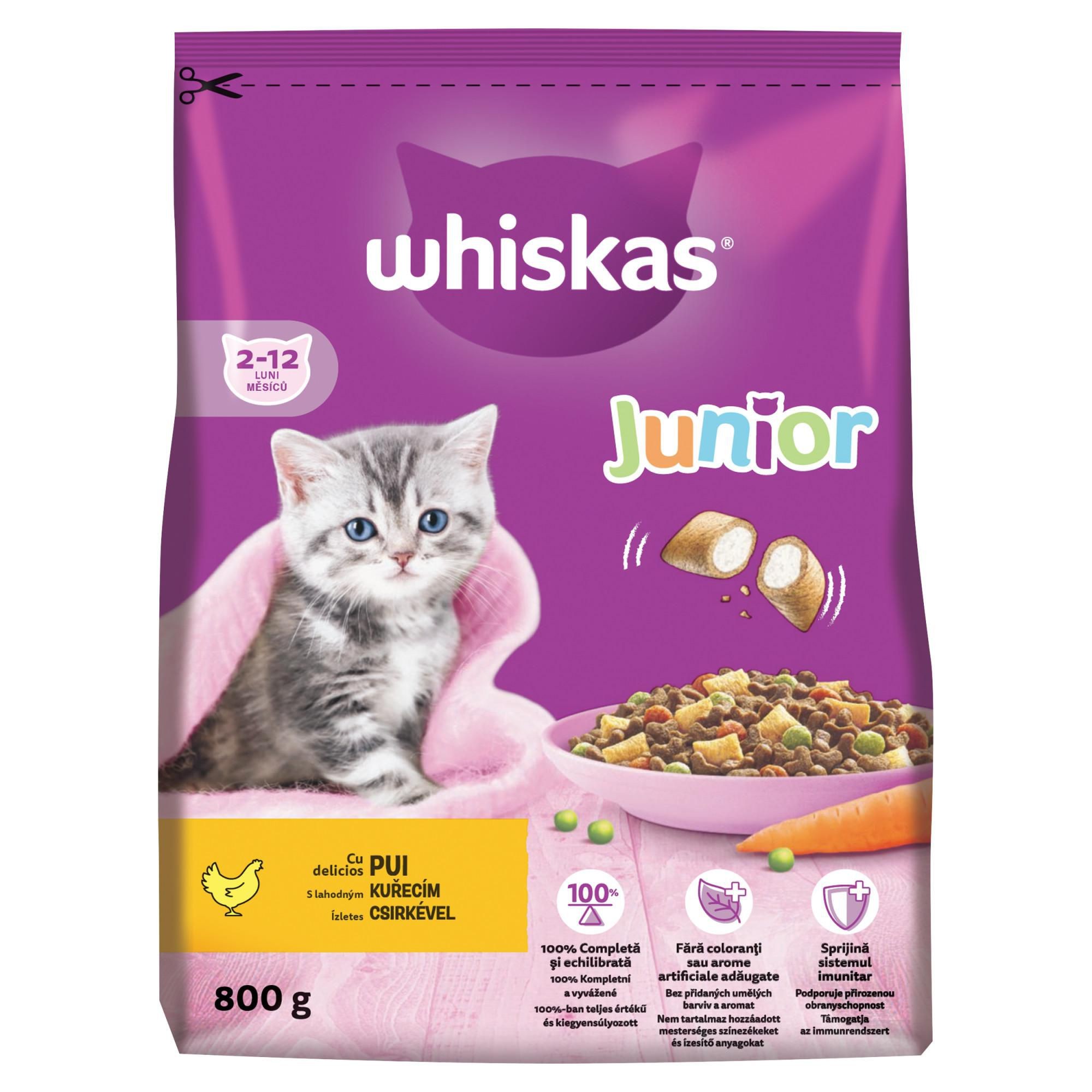 Svět zvířat - Whiskas Junior Chutné granule s lahodnou mléčnou náplní s kuřecím 800 g
