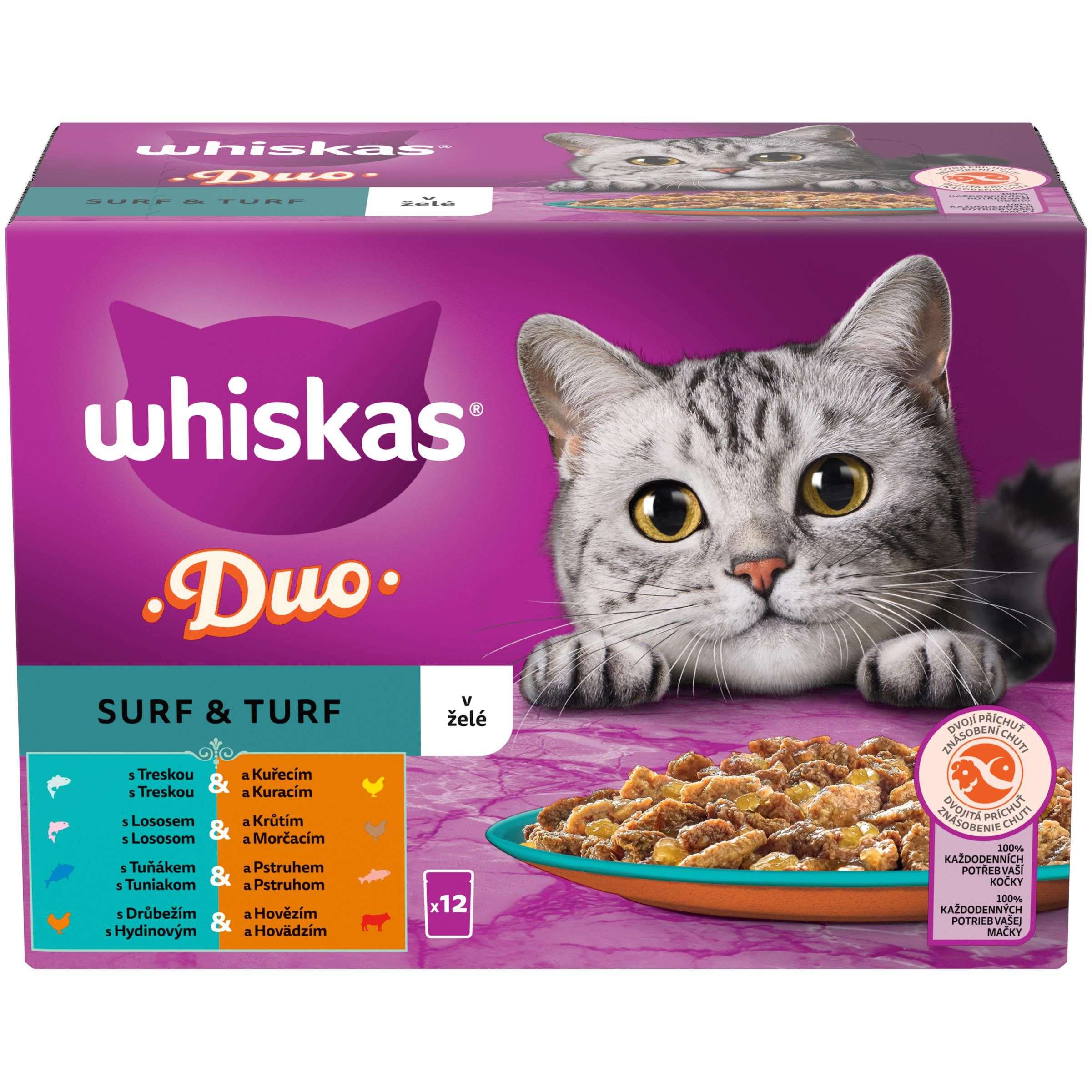 Svět zvířat - Whiskas kapsičky Duo Surf & Turf  v želé pro dospělé kočky 12 x 85g