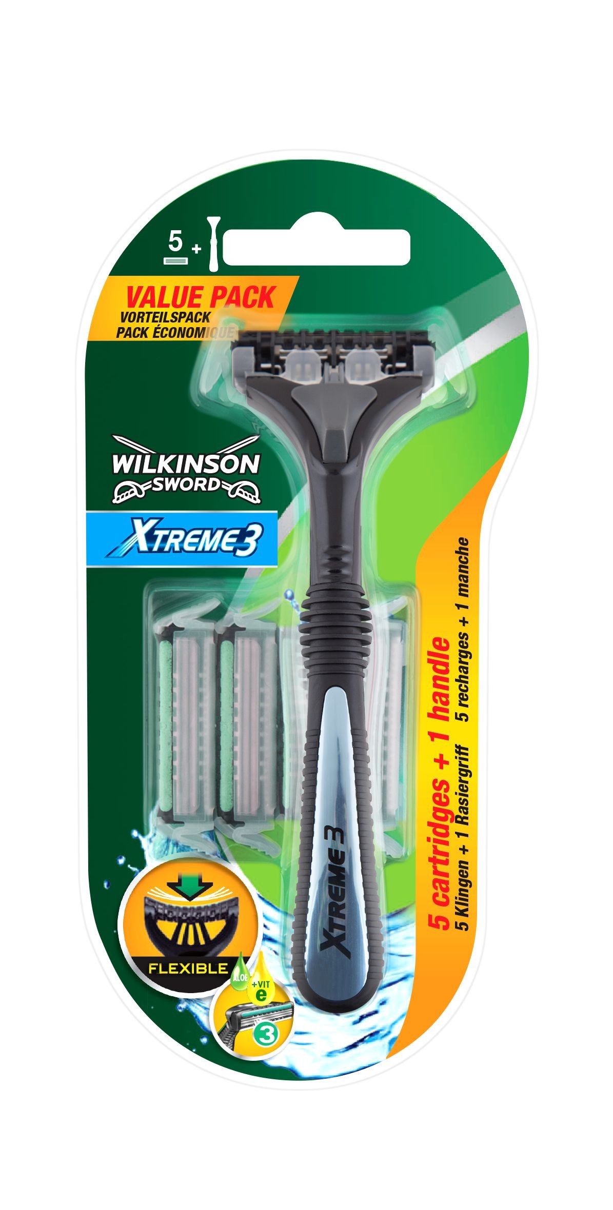 Drogerie a kosmetika - Wilkinson Sword Xtreme3 Hybrid Clampack Holicí strojek s 5 náhradními břity