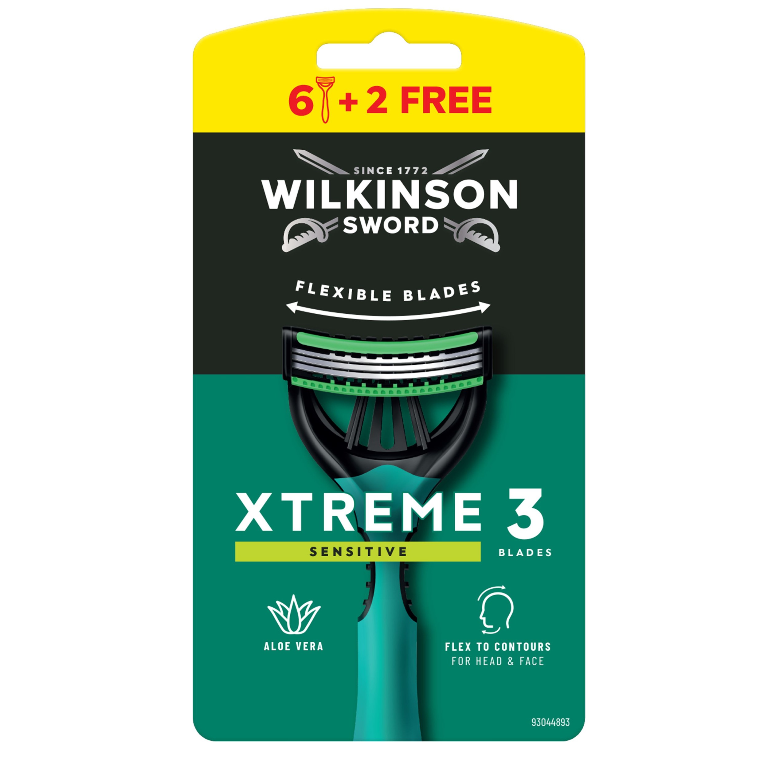 Drogerie a kosmetika - Wilkinson Sword Xtreme3 Sensitive 3-břitý flexibilní jednorázový holicí strojek 8 ks