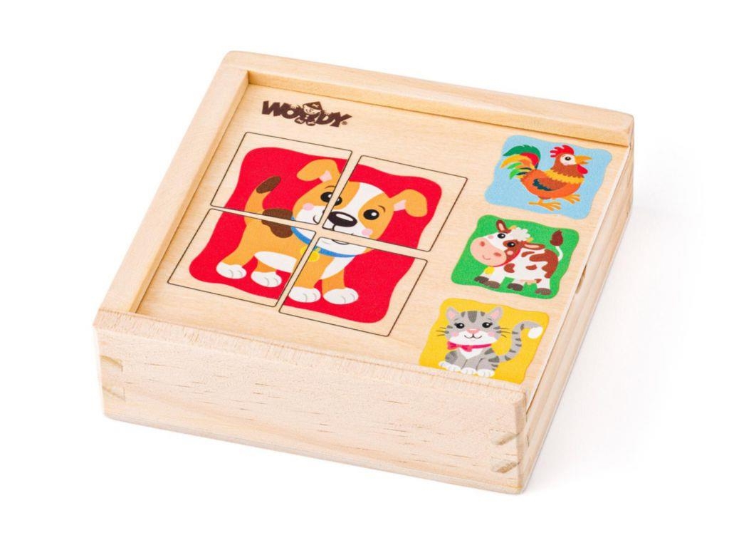 Svět dětí - Woody Minipuzzle - Zvířátka v dřevěné krabičce