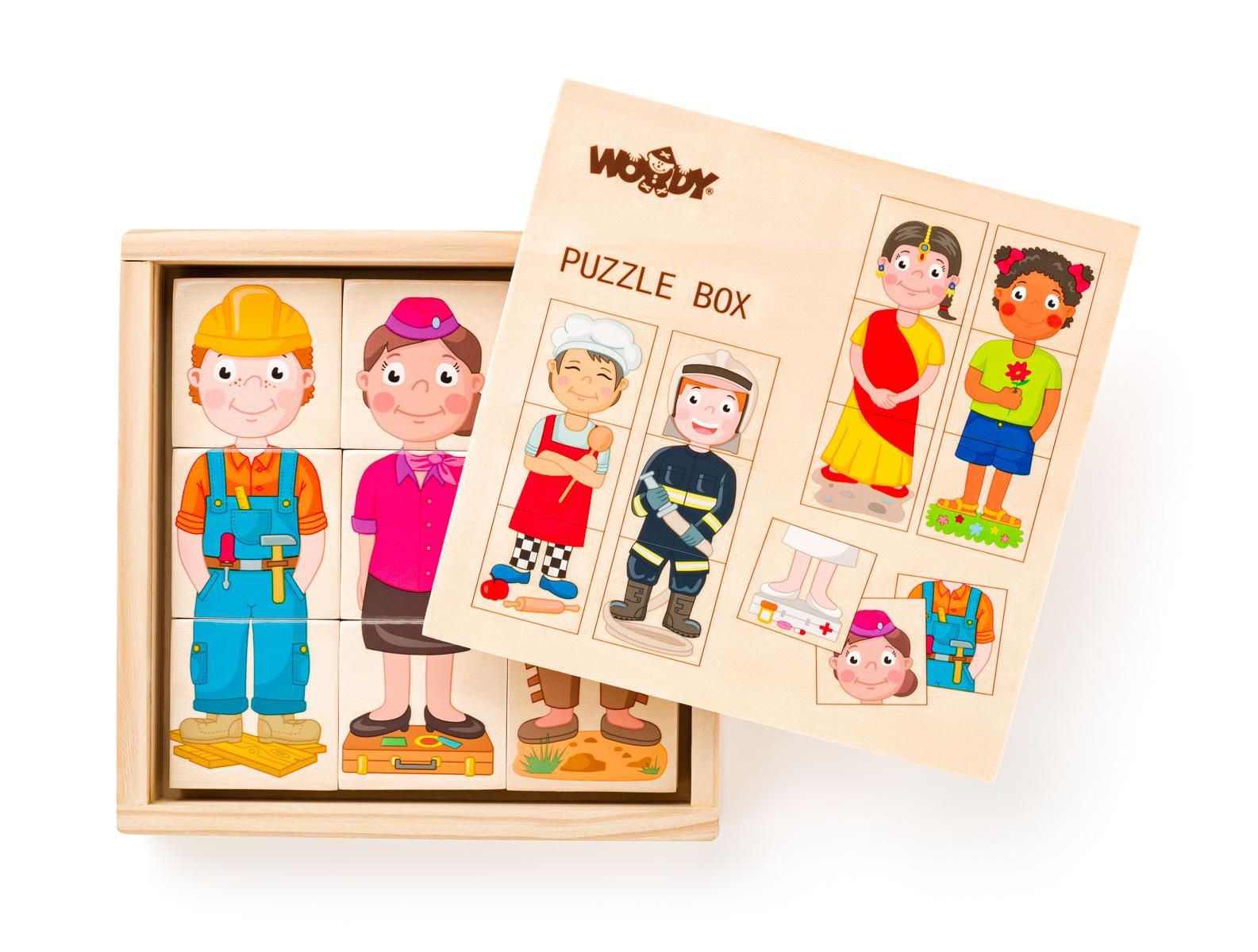Svět dětí - WOODY Puzzle - Lidé a povolání z celého světa, v dřevěné krabičce