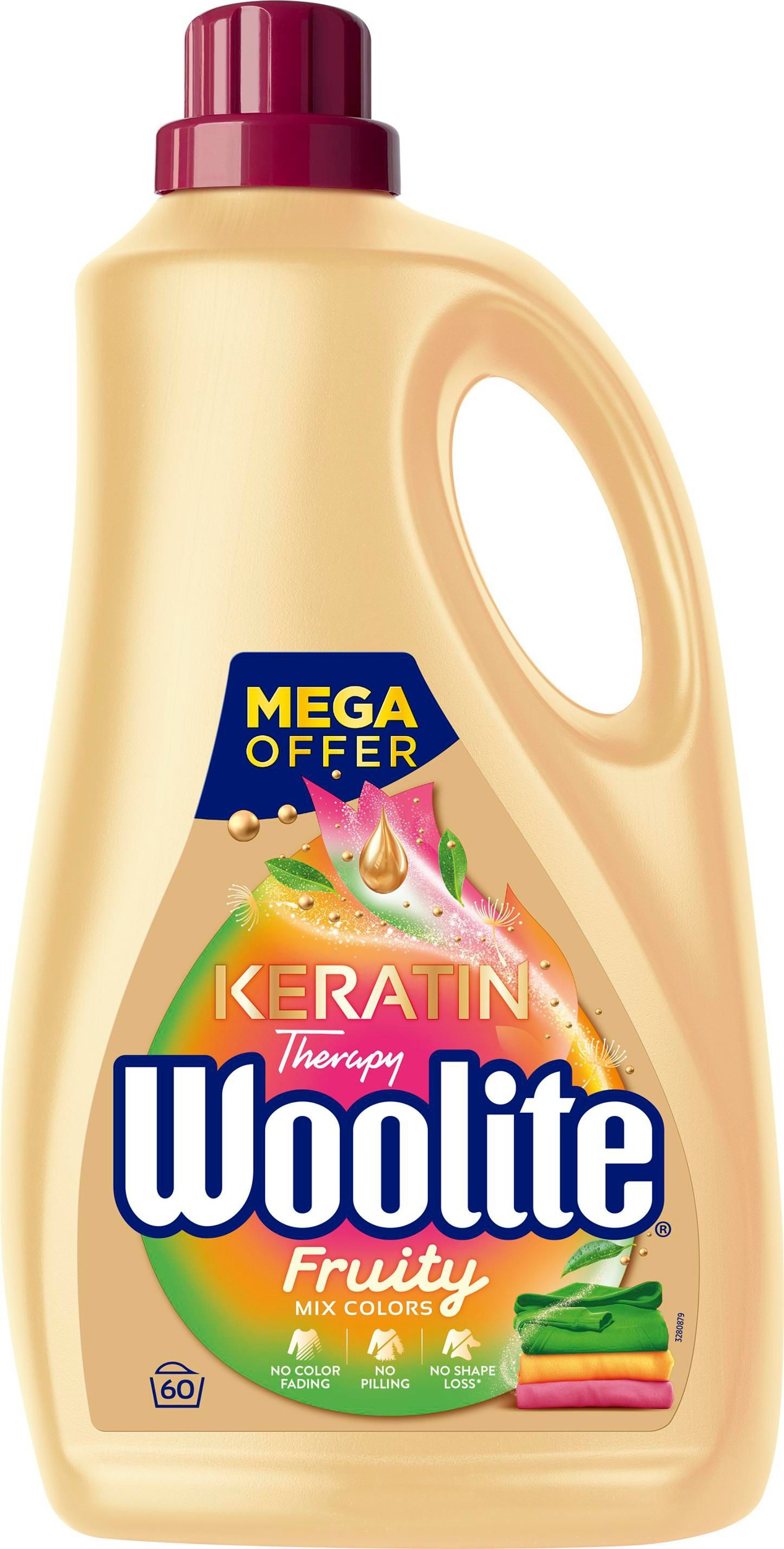 Drogerie a kosmetika - Woolite Keratin Therapy na barevné prádlo Fruity. Tekutý prací přípravek s keratinem. 3,6 l / 60 pracích dávek