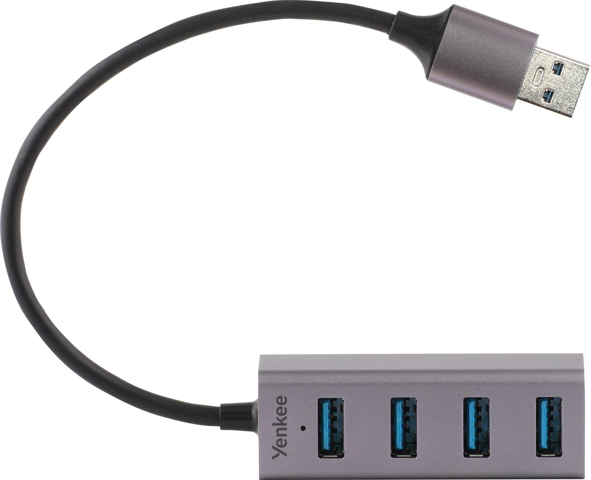 Elektro - Yenkee YHB 4300 Kovový Hub 4xUSB 3.0, Hliníkový rozbočovač 4× USB 3.0, rychlost přenosu dat až 5 Gb/s, vstup: 1× USB 3.0 Typ A, výstup: 4× USB 3.0, délka kabelu: 20<br>cm