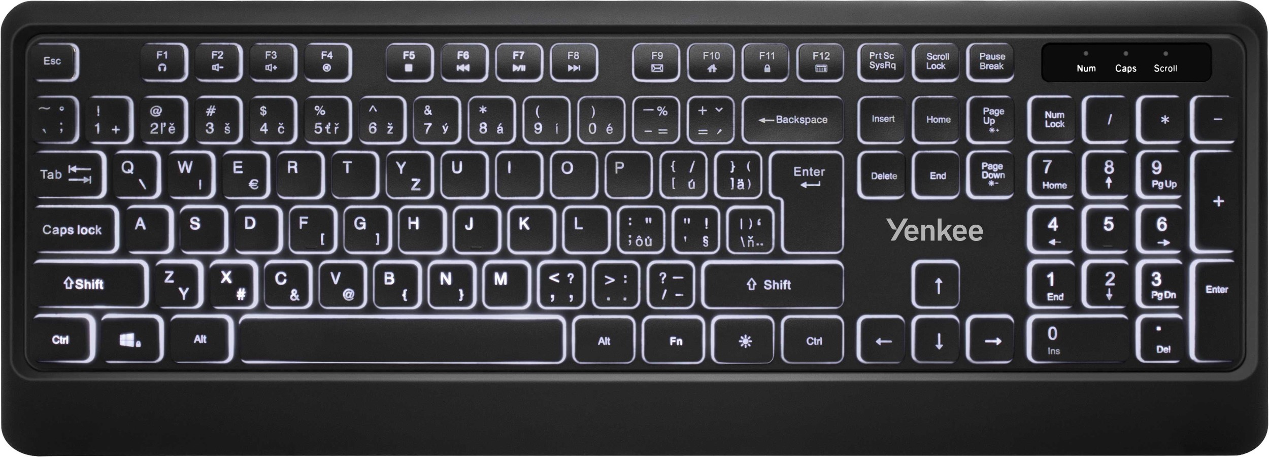 Elektro - Yenkee YKB 1025CS USB klávesnice VISION, Podsvícená USB klávesnice s nízkoprofilovými klávesami a tichou membránou pro pohodlné a tiché psaní.