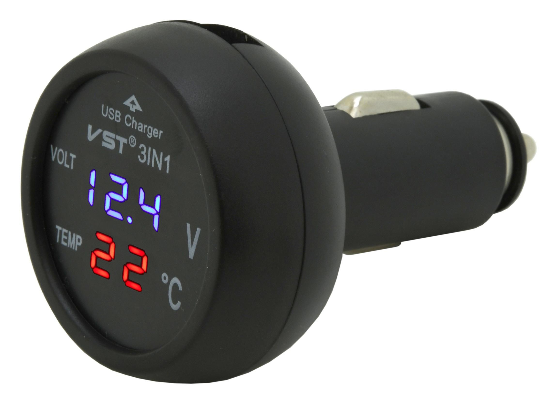Auto-moto - Zástrčka MULTI - USB voltmetr teploměr