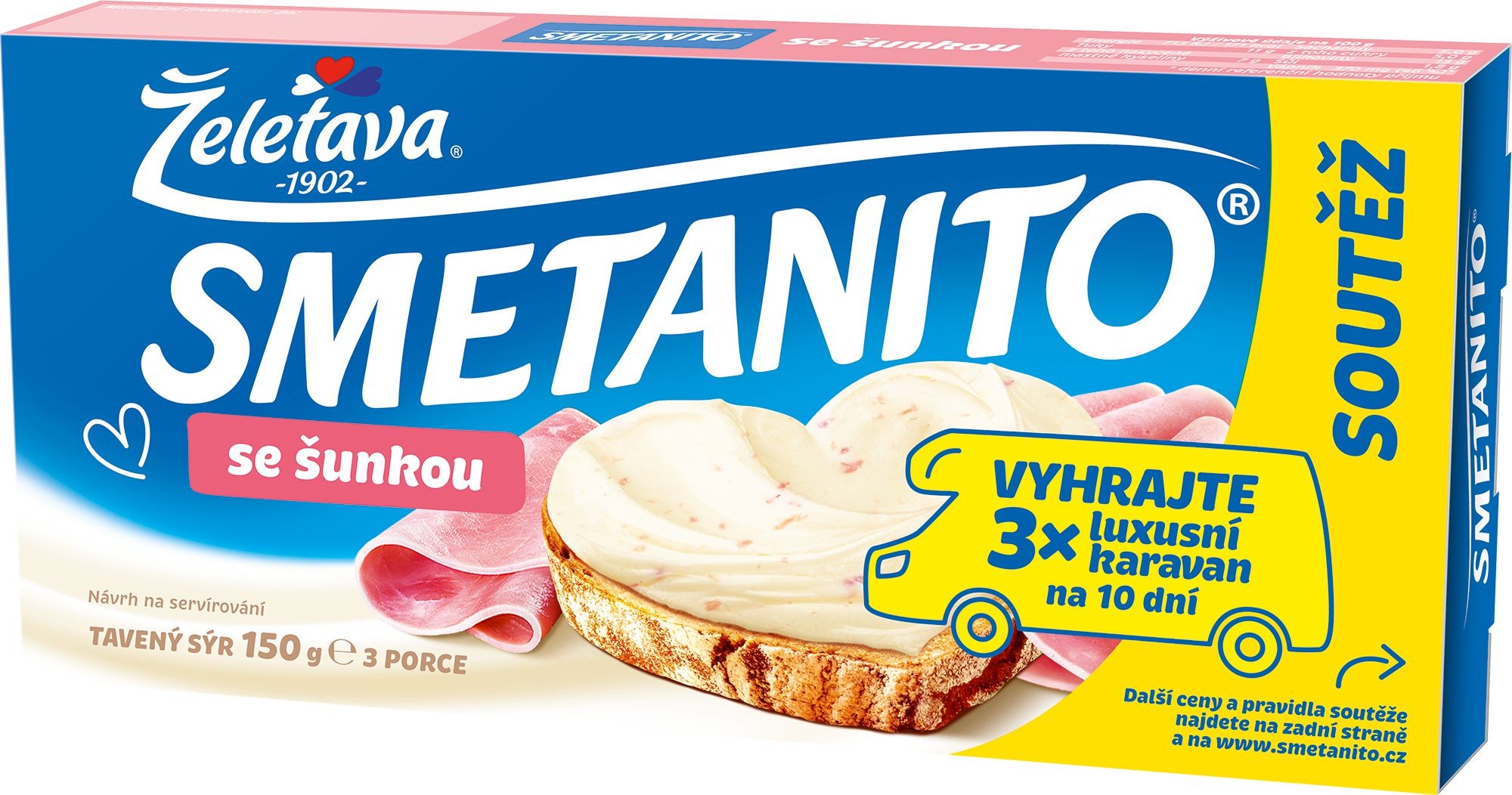 Mléčné a chlazené - Želetava Smetanito Tavený sýr se šunkou 3ks 150 g