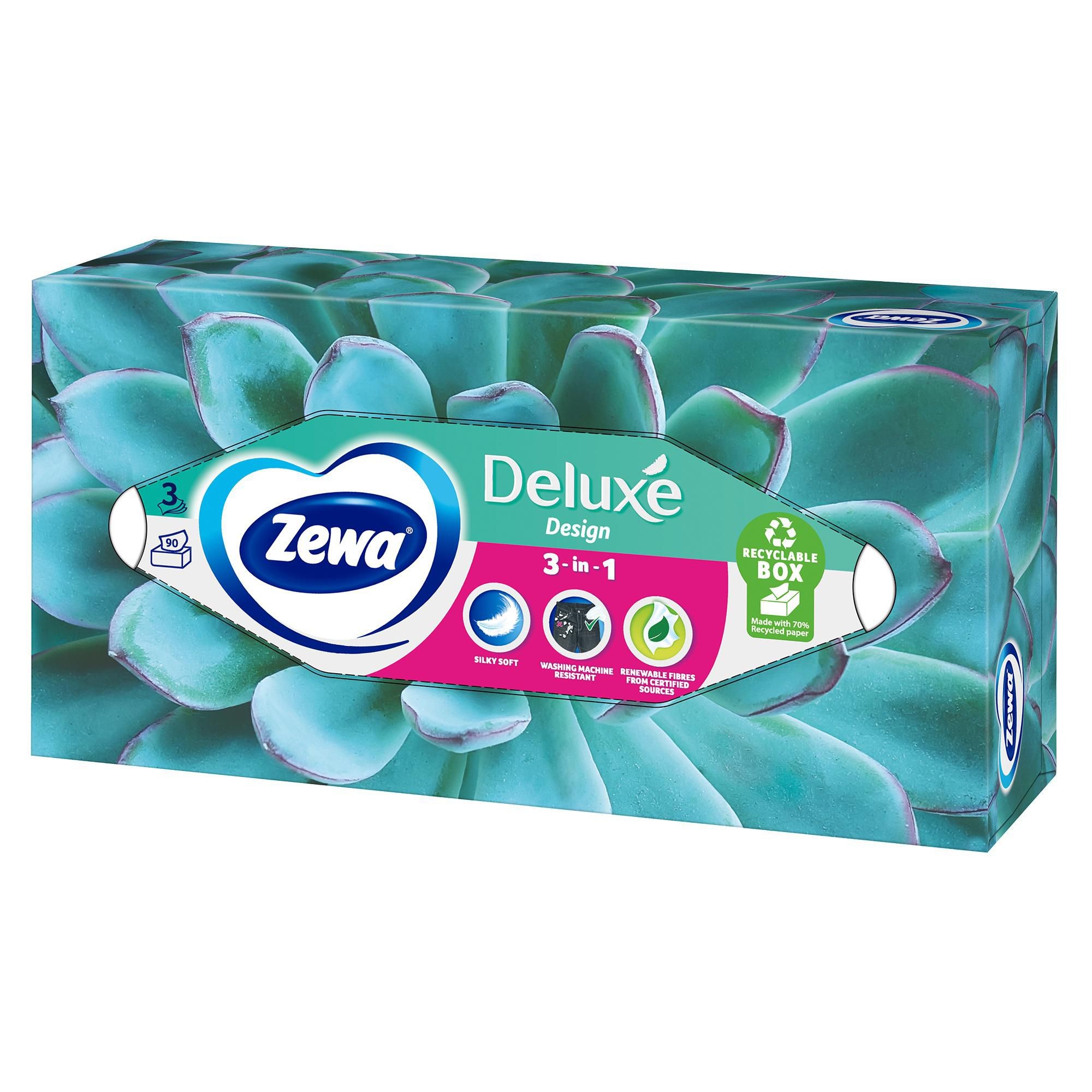 Drogerie a kosmetika - Zewa Deluxe Design box papírové kapesníky 3vrstvé 90ks