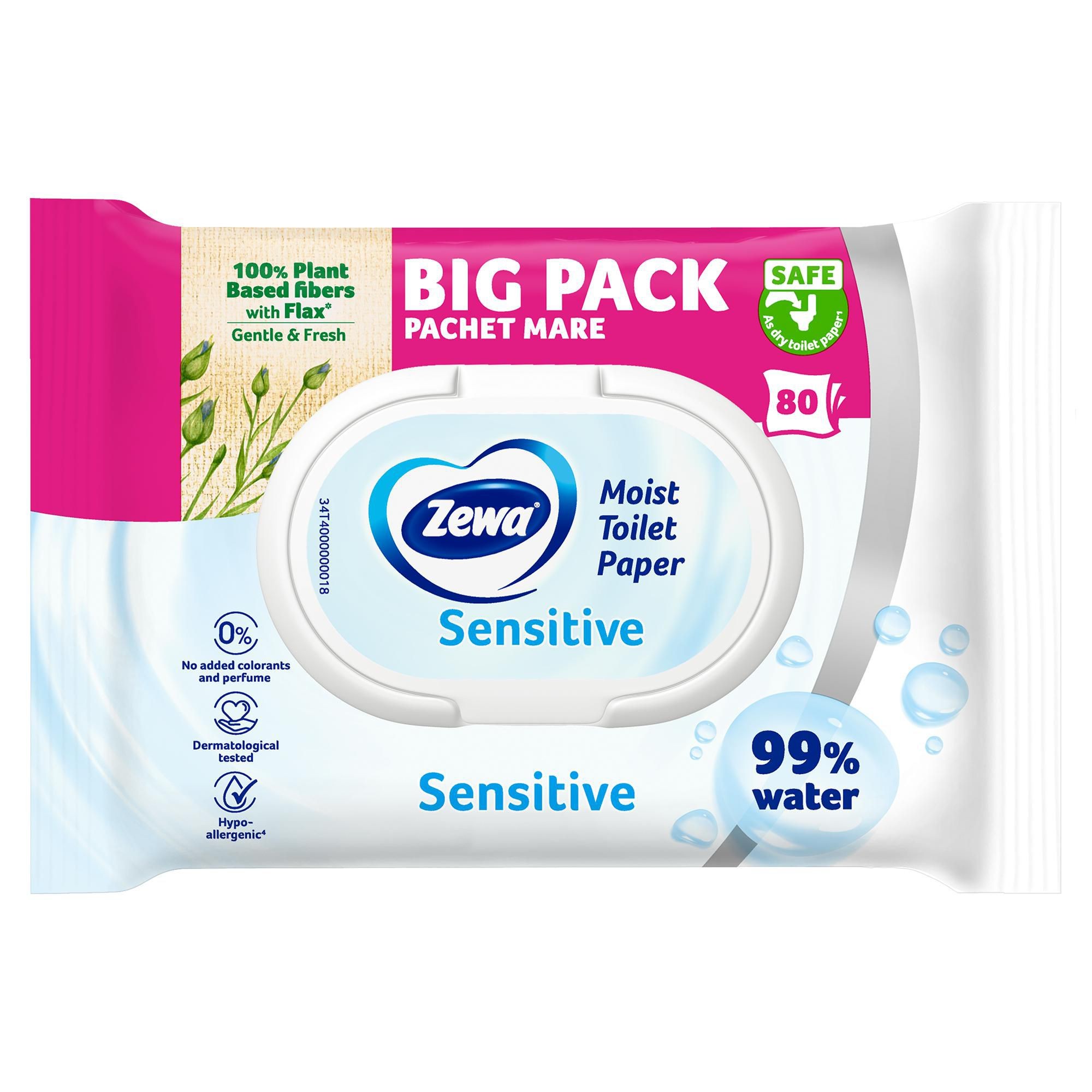 Drogerie a kosmetika - Zewa Moist Sensitive 80ks