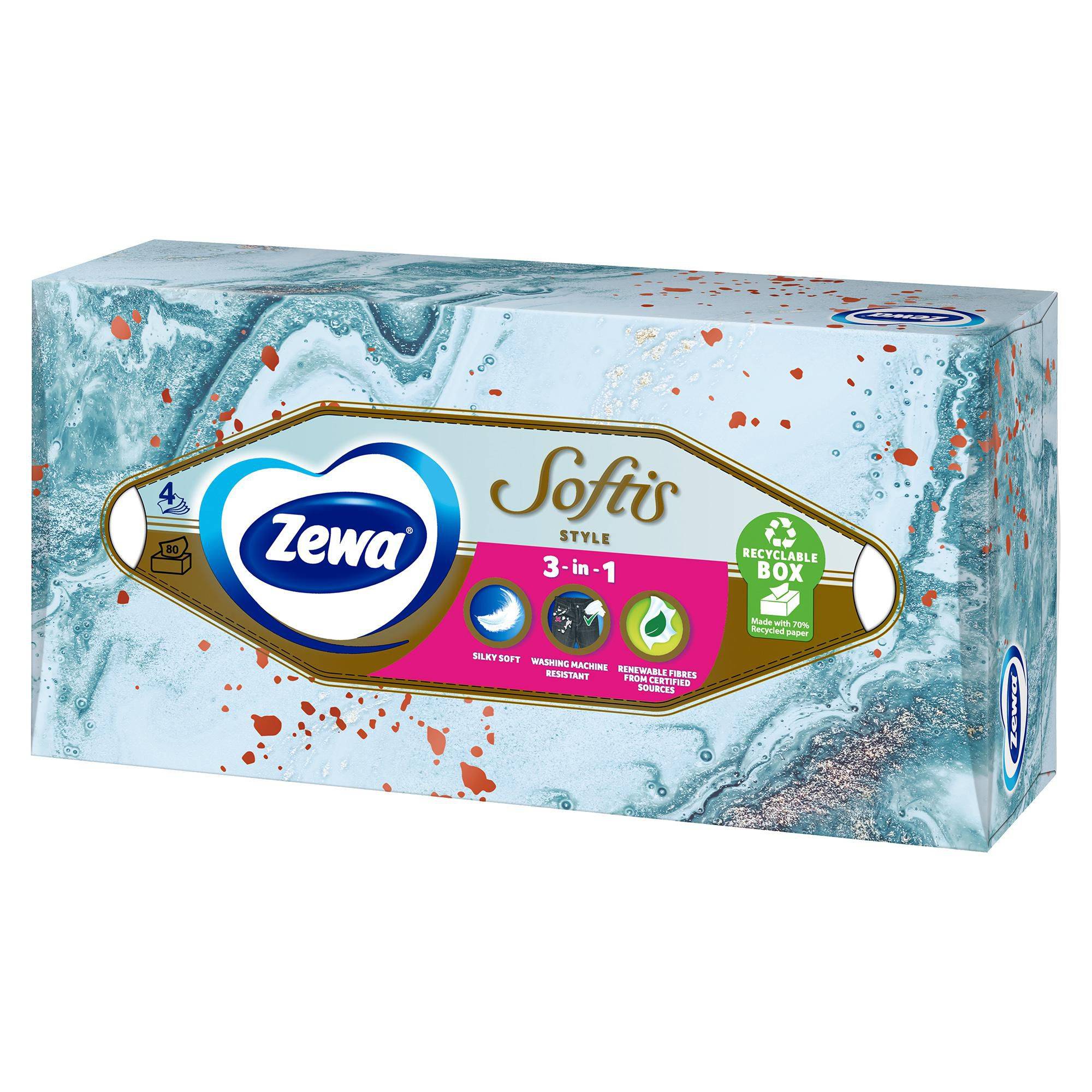 Drogerie a kosmetika - Zewa Softis box Papírové kapesníky 4vrstvé 80ks