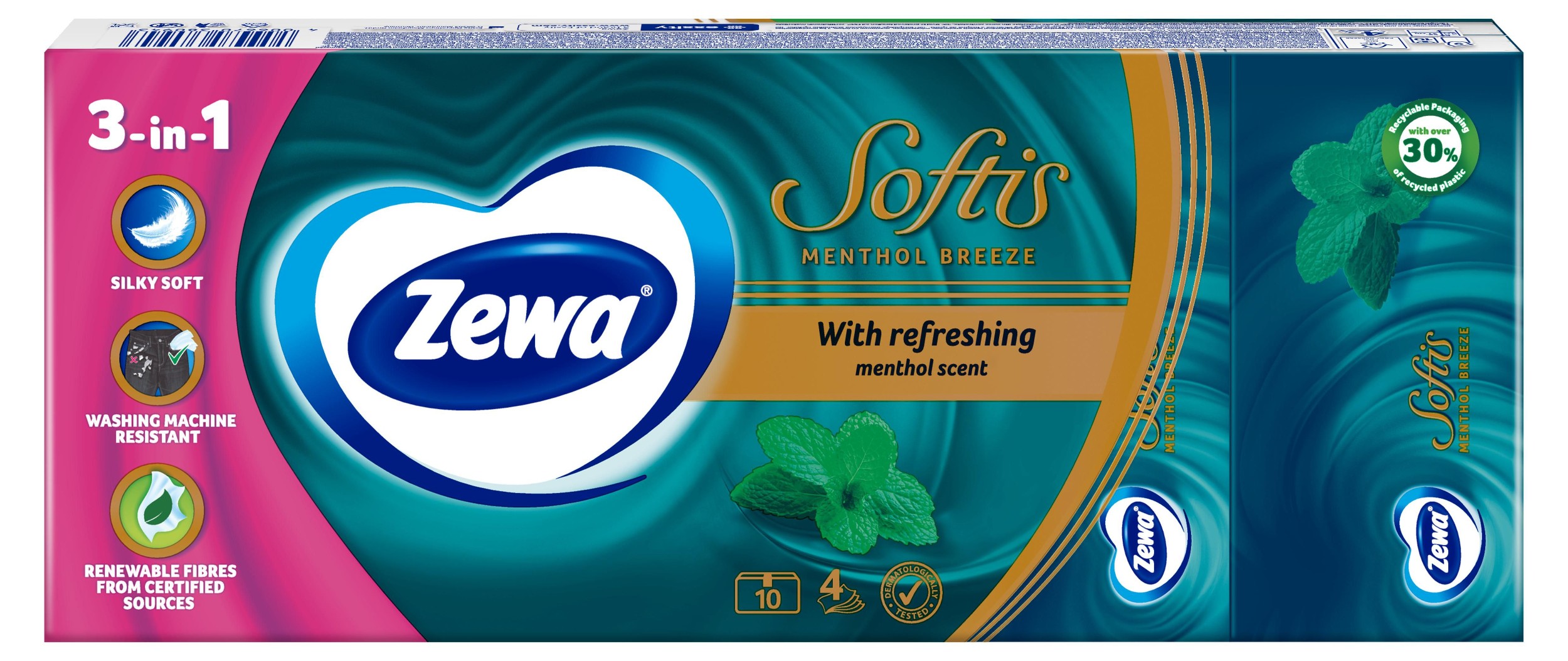 Drogerie a kosmetika - Zewa Softis Menthol papírové kapesníky 4vrstvé 10x9 90ks