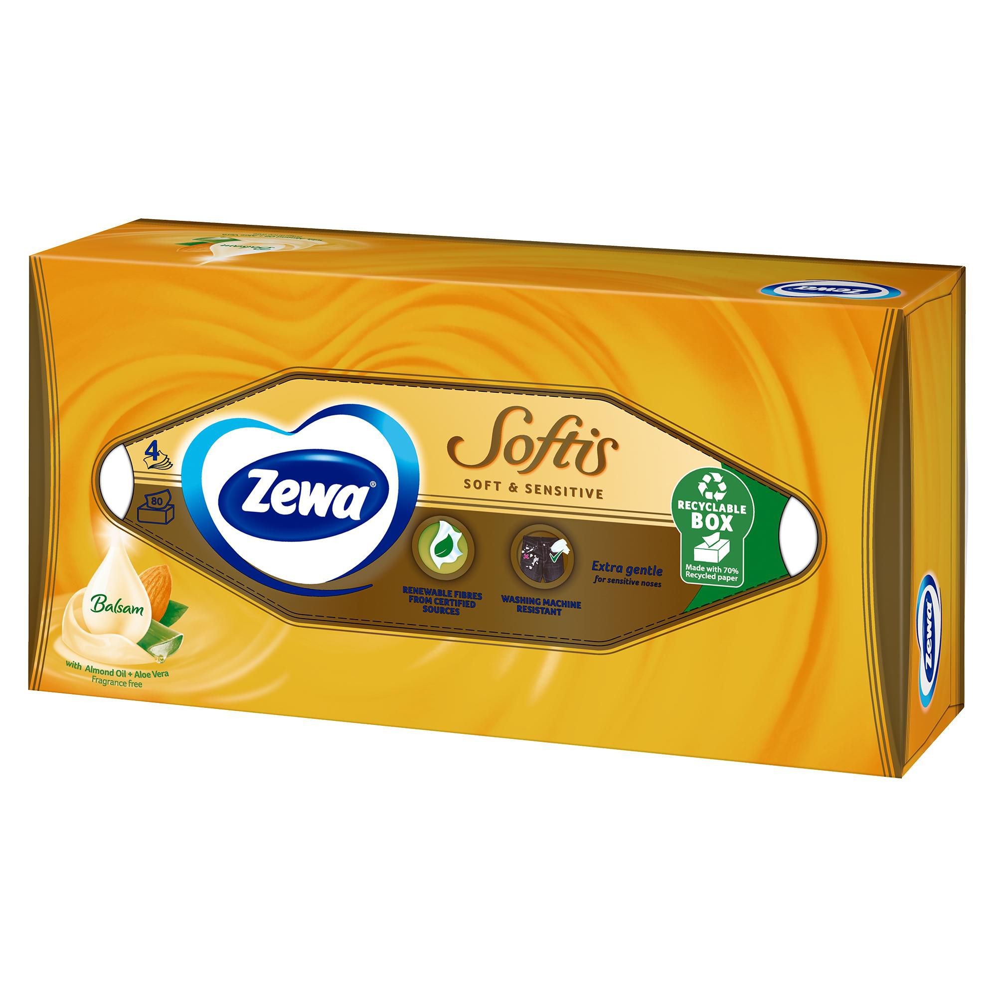 Drogerie a kosmetika - Zewa Softis Soft & Sensitive papírové kapesníky 4vrstvé 80ks