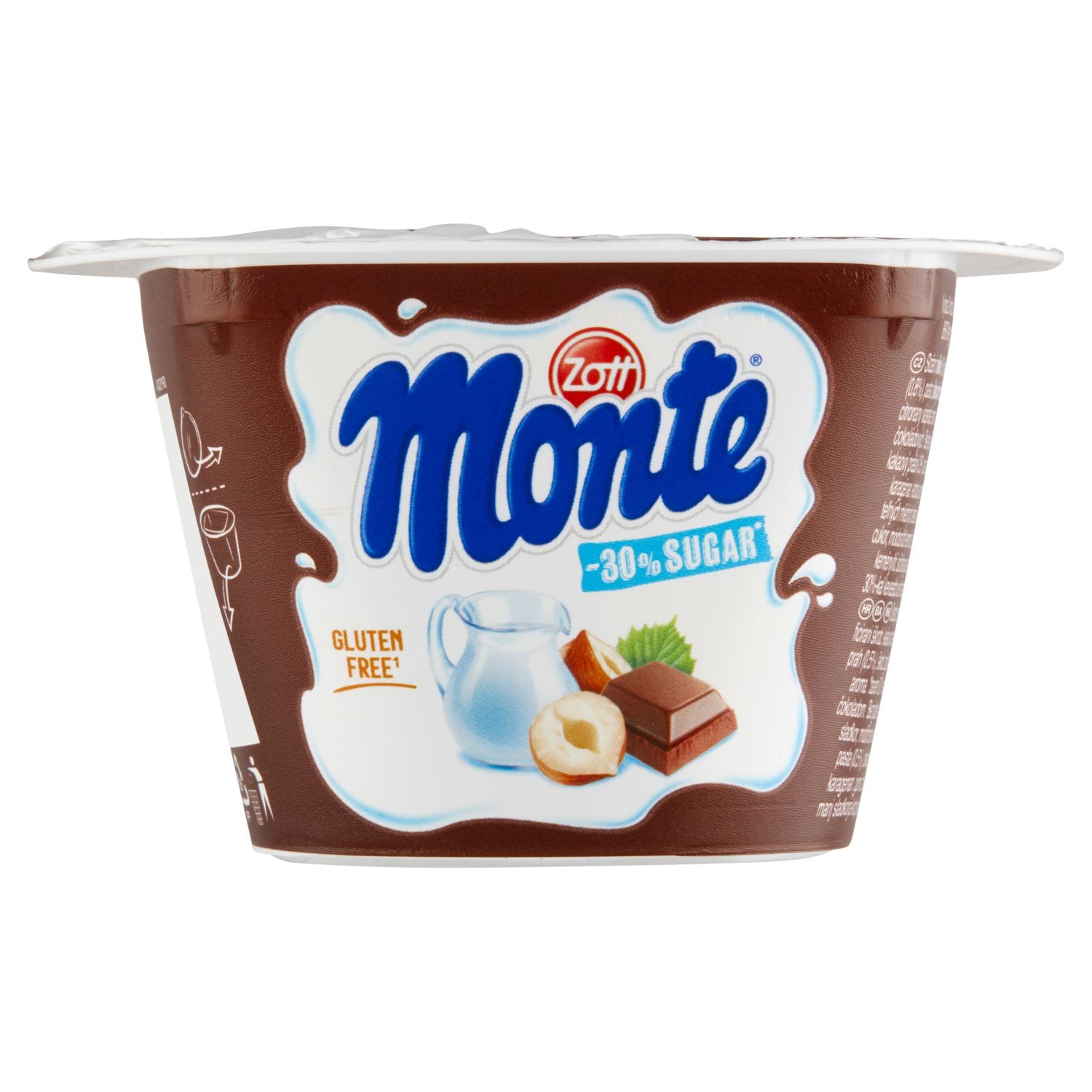Mléčné a chlazené - Zott Monte Mléčný dezert čokoládový s lískovými oříšky 150g min o 30% méně cukru
