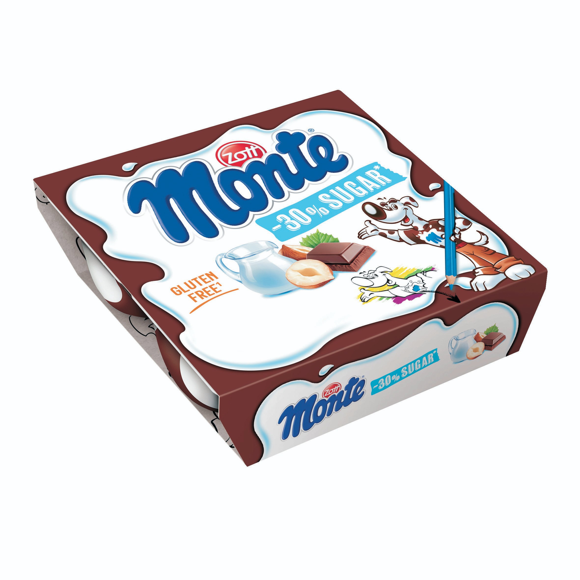 Mléčné a chlazené - Zott Monte Mléčný dezert čokoládový s lískovými oříšky 4x55 g